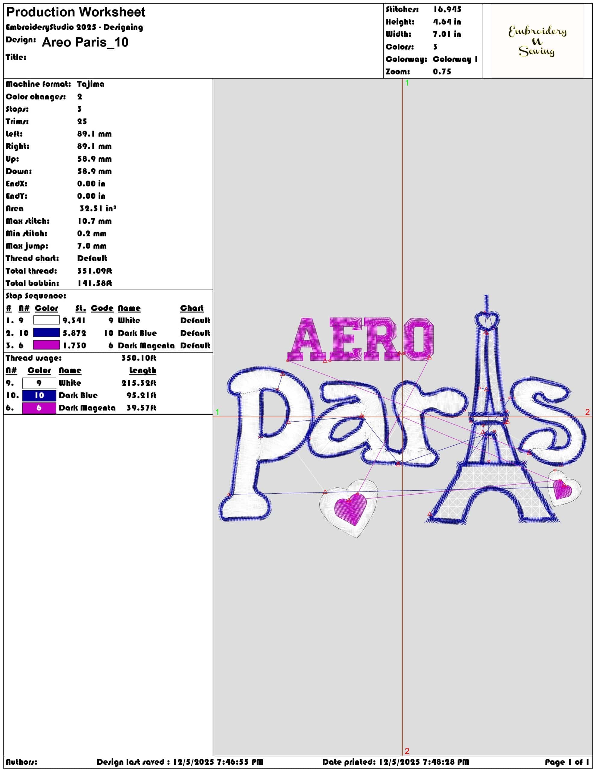 Areo Paris- Elegant embroidery design file - instant download — view 3