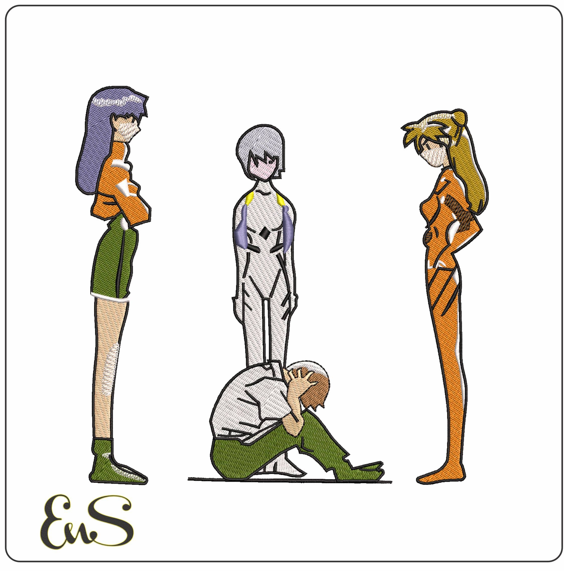 Asuka Rei Shinji Misato Neon Genesis Evangelion Anime- Elegant embroidery design file - instant download