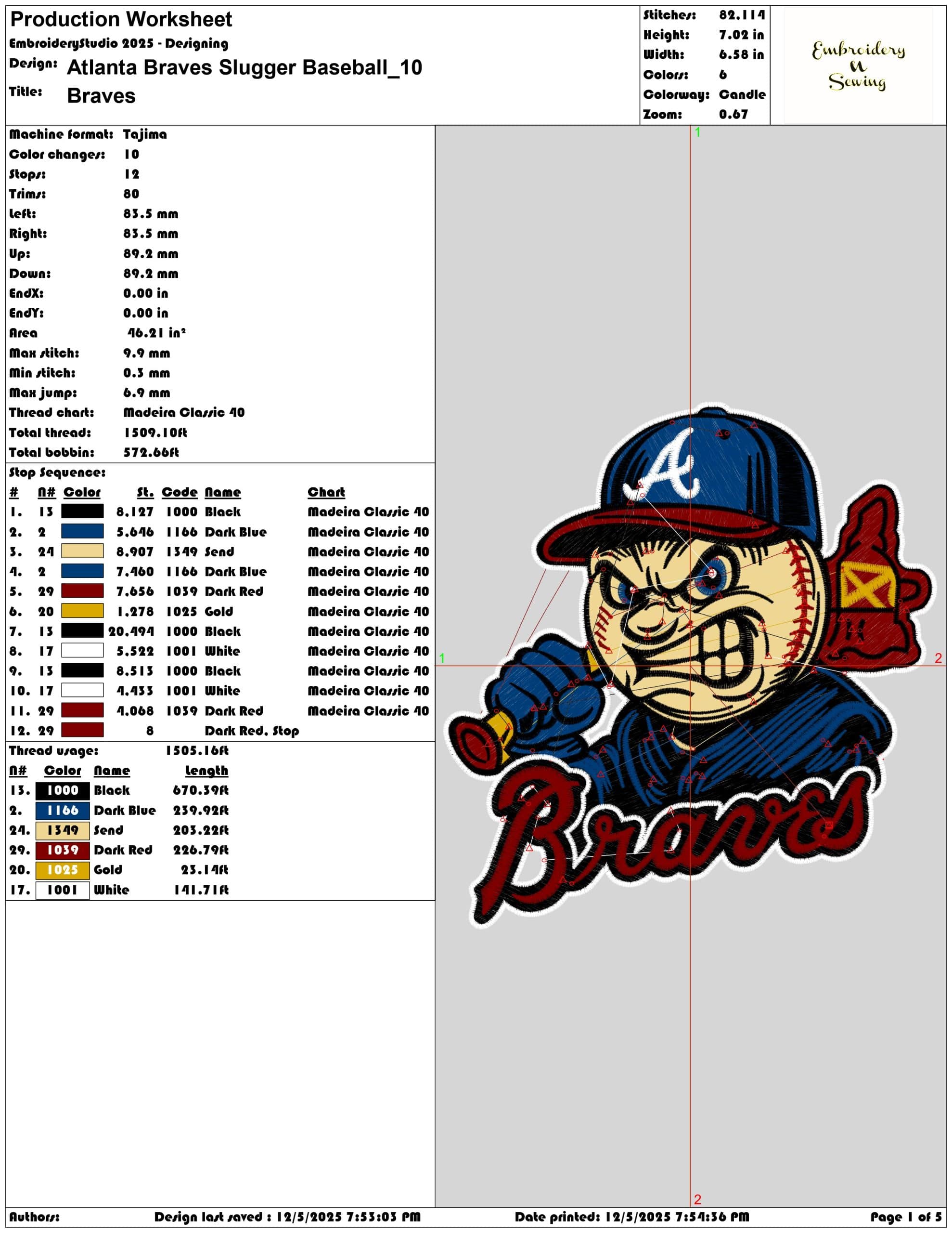 Atlanta Braves Slugger Baseball- Elegant embroidery design file - instant download — view 3