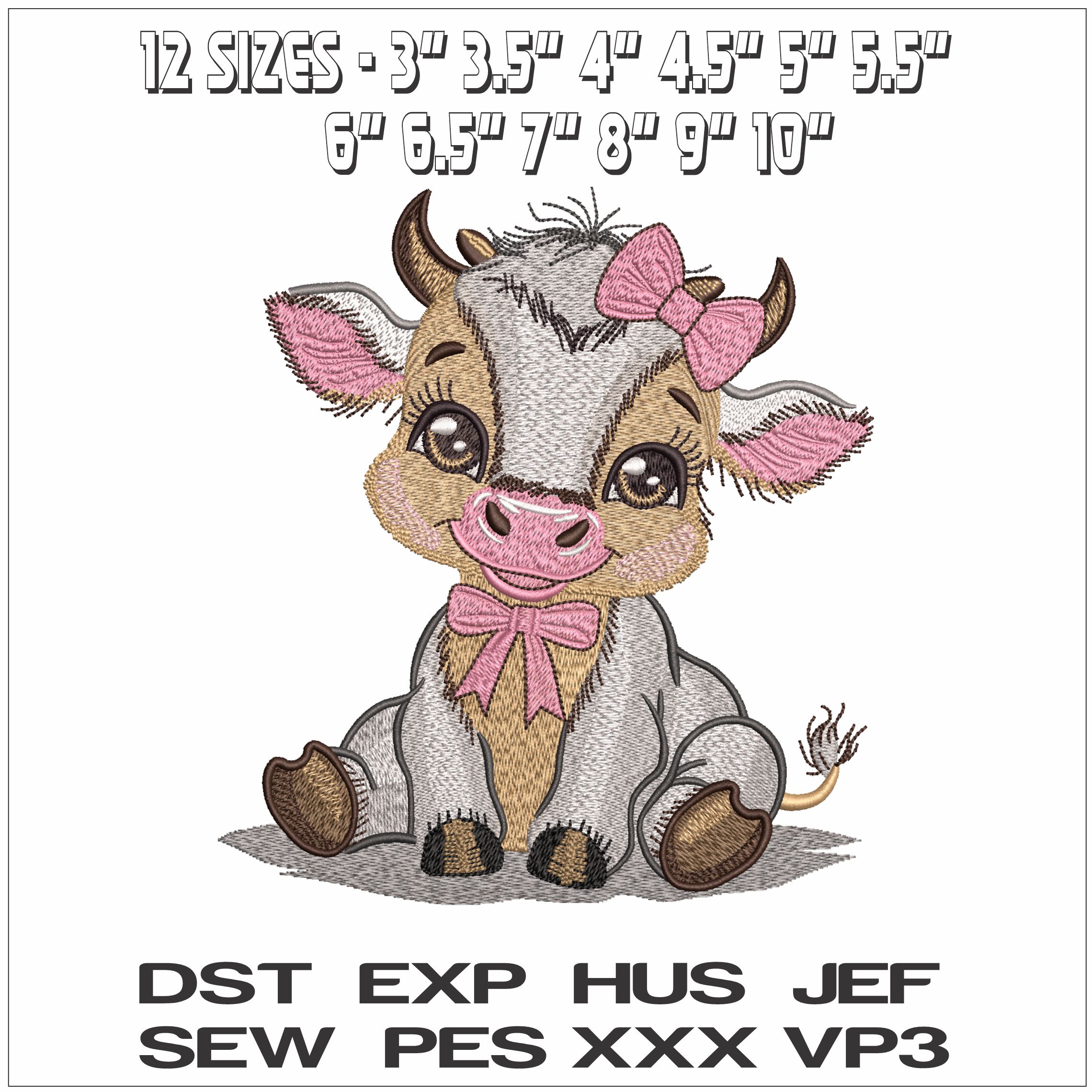 Baby Cow with bow- Elegant embroidery design file - instant download — view 2