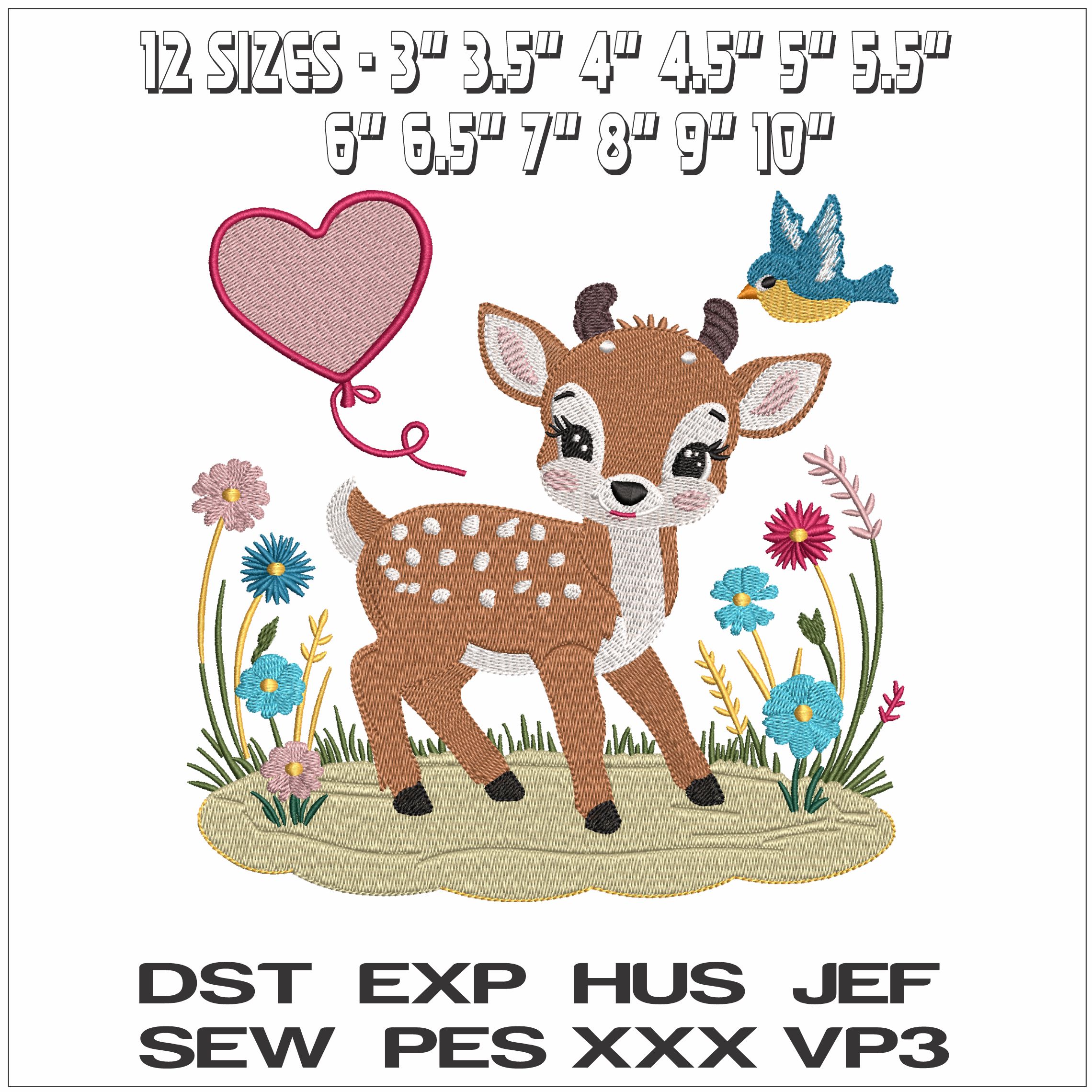 Baby Deer With Flowers- Elegant embroidery design file - instant download — view 2