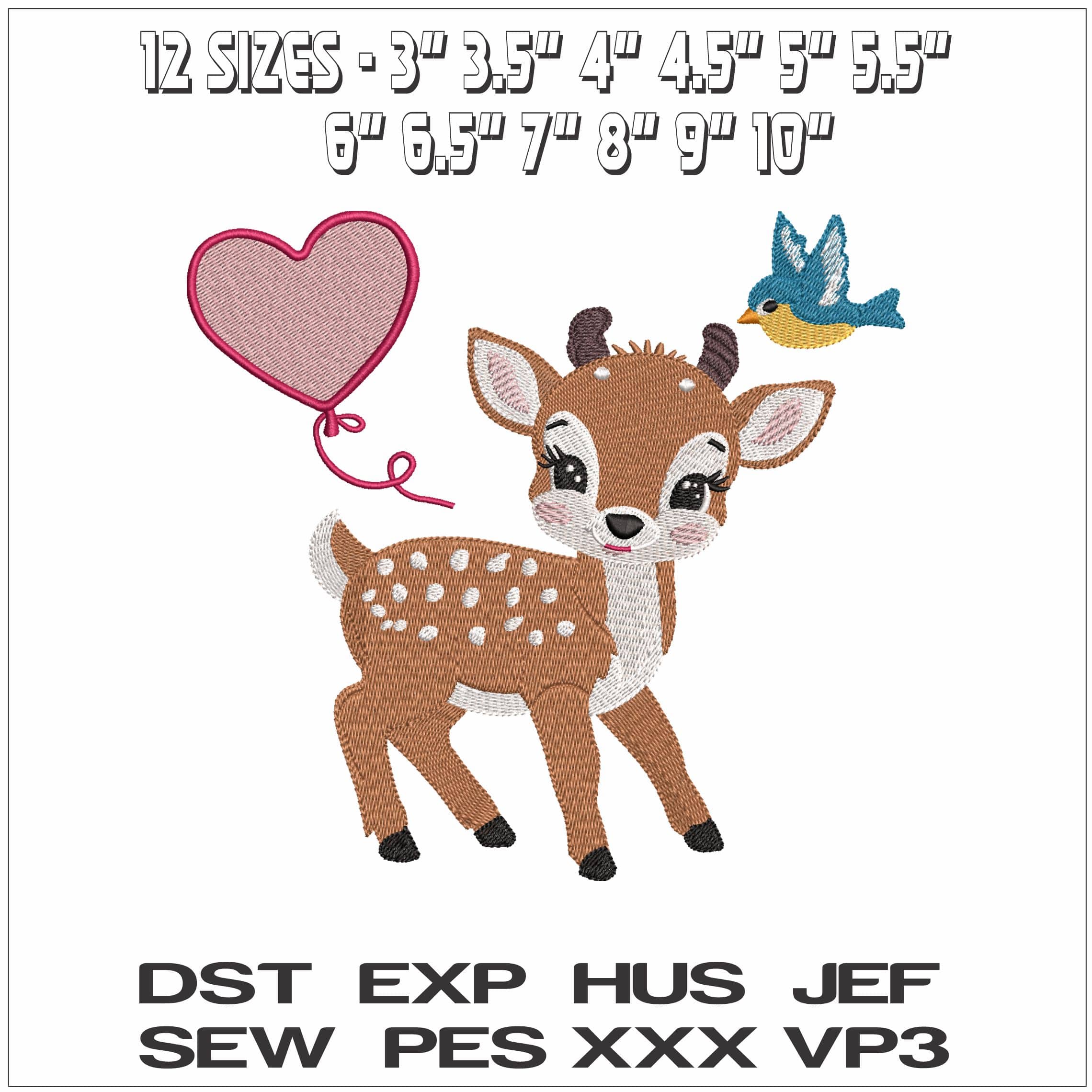 Baby Deer With Heart and Bird- Elegant embroidery design file - instant download — view 2
