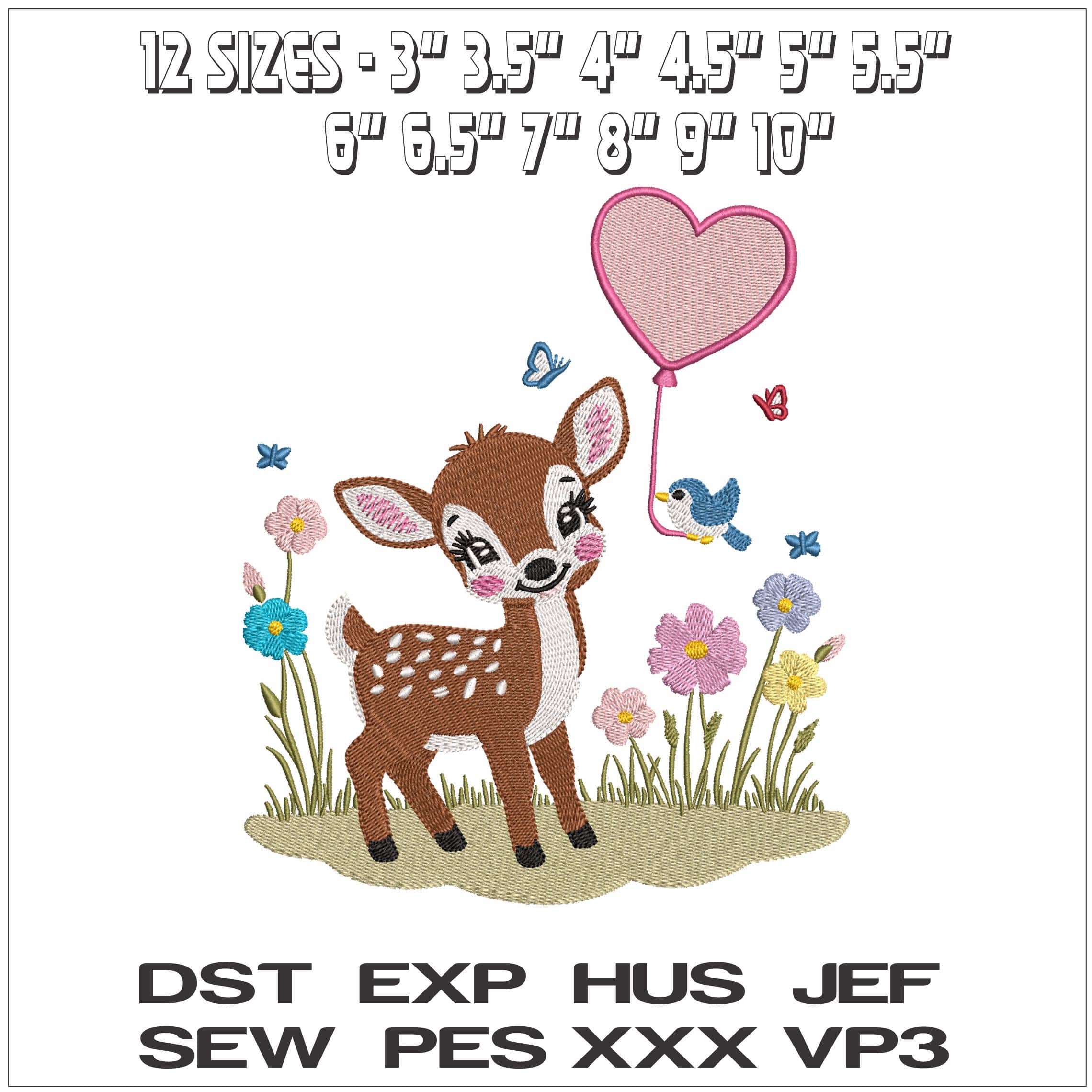 Baby Deer With Heart held by Bird- Elegant embroidery design file - instant download — view 2
