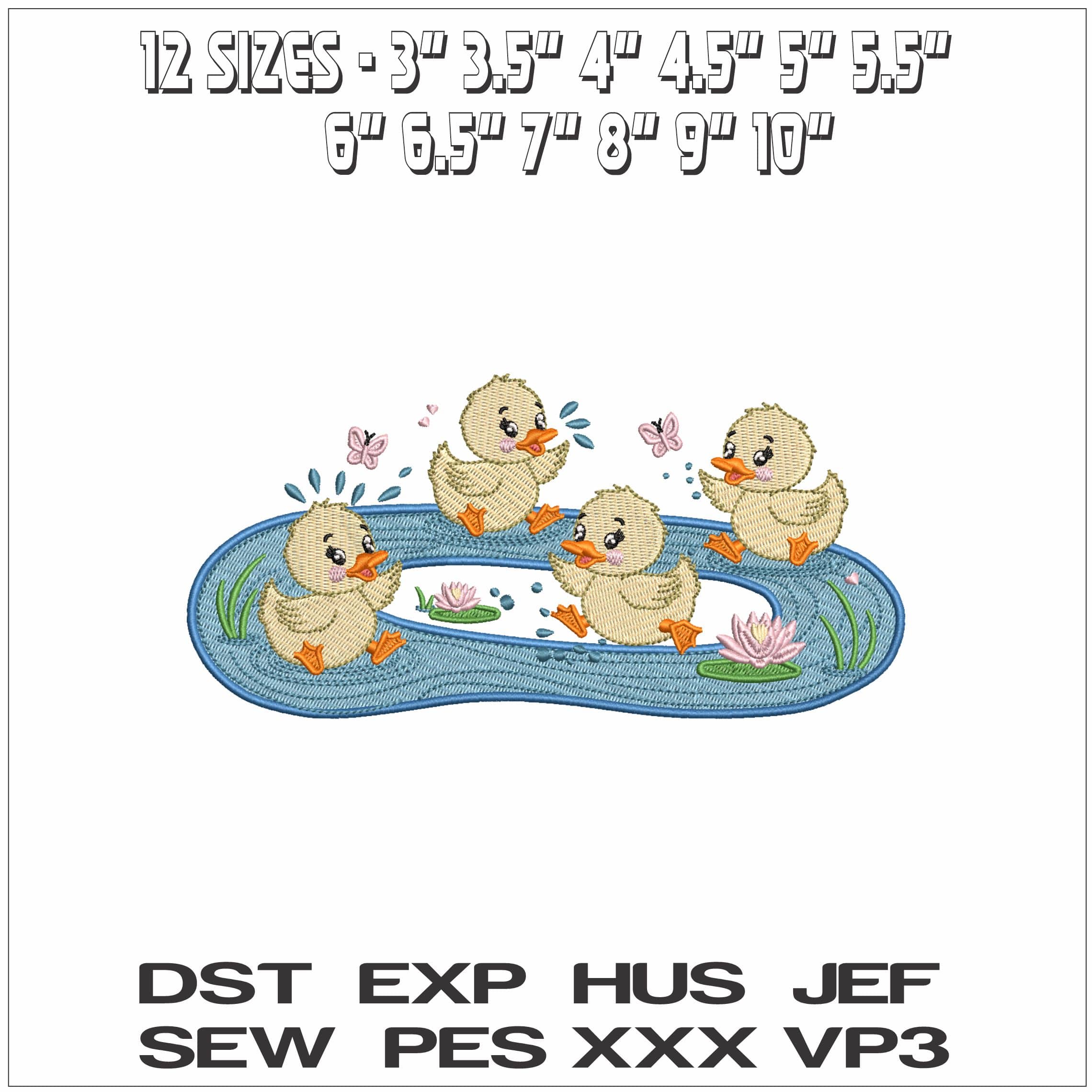 Baby Duck in pond- Elegant embroidery design file - instant download — view 2