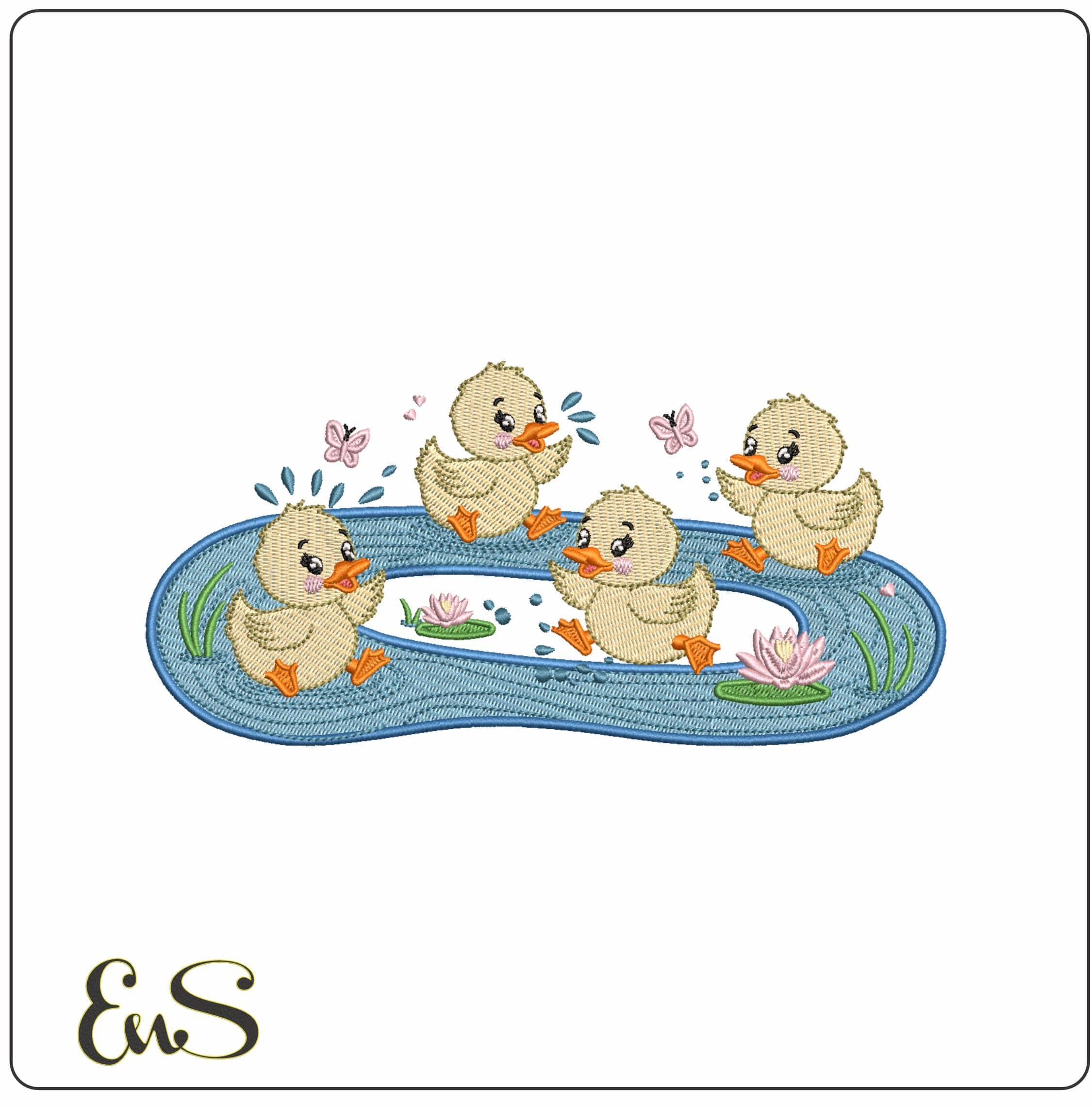 Baby Duck in pond- Elegant embroidery design file - instant download