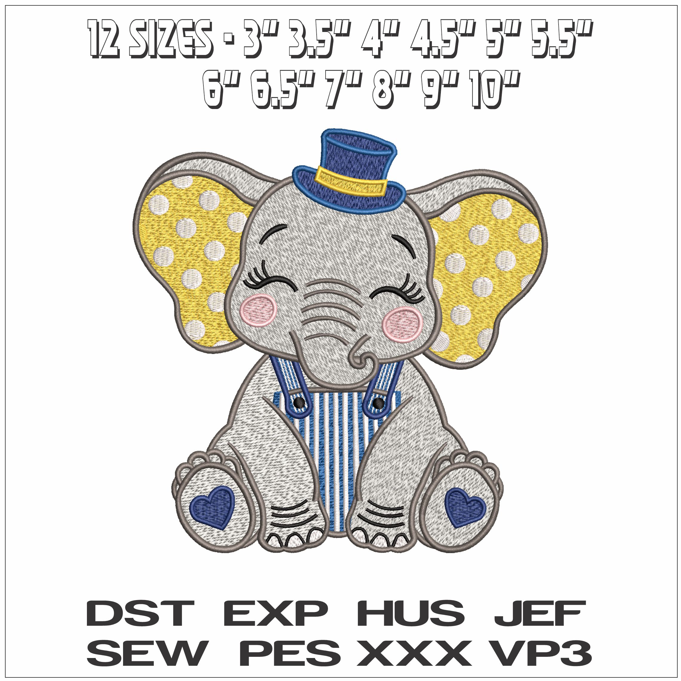 Baby Elephant with Top- Elegant embroidery design file - instant download — view 2