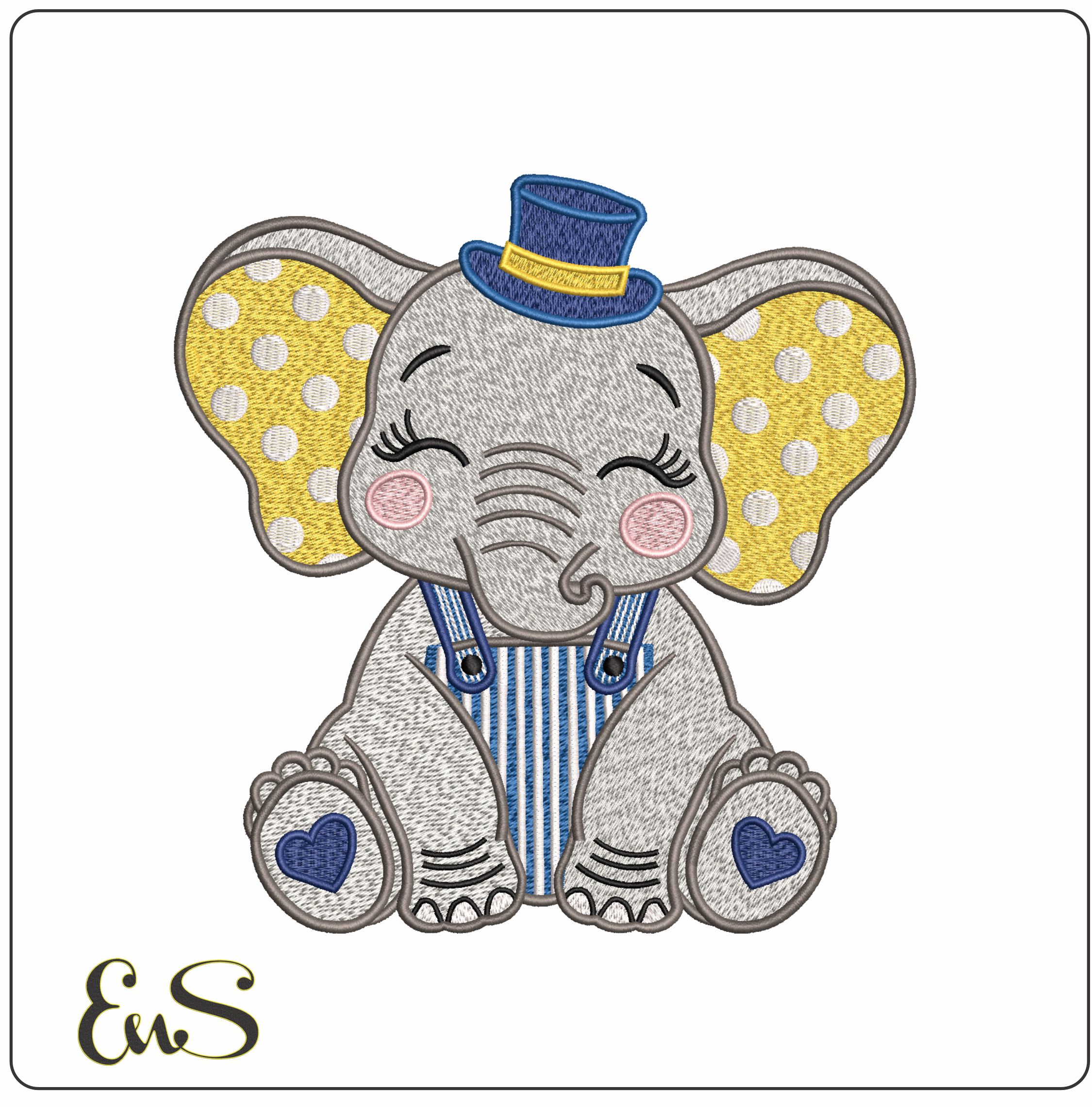 Baby Elephant with Top- Elegant embroidery design file - instant download