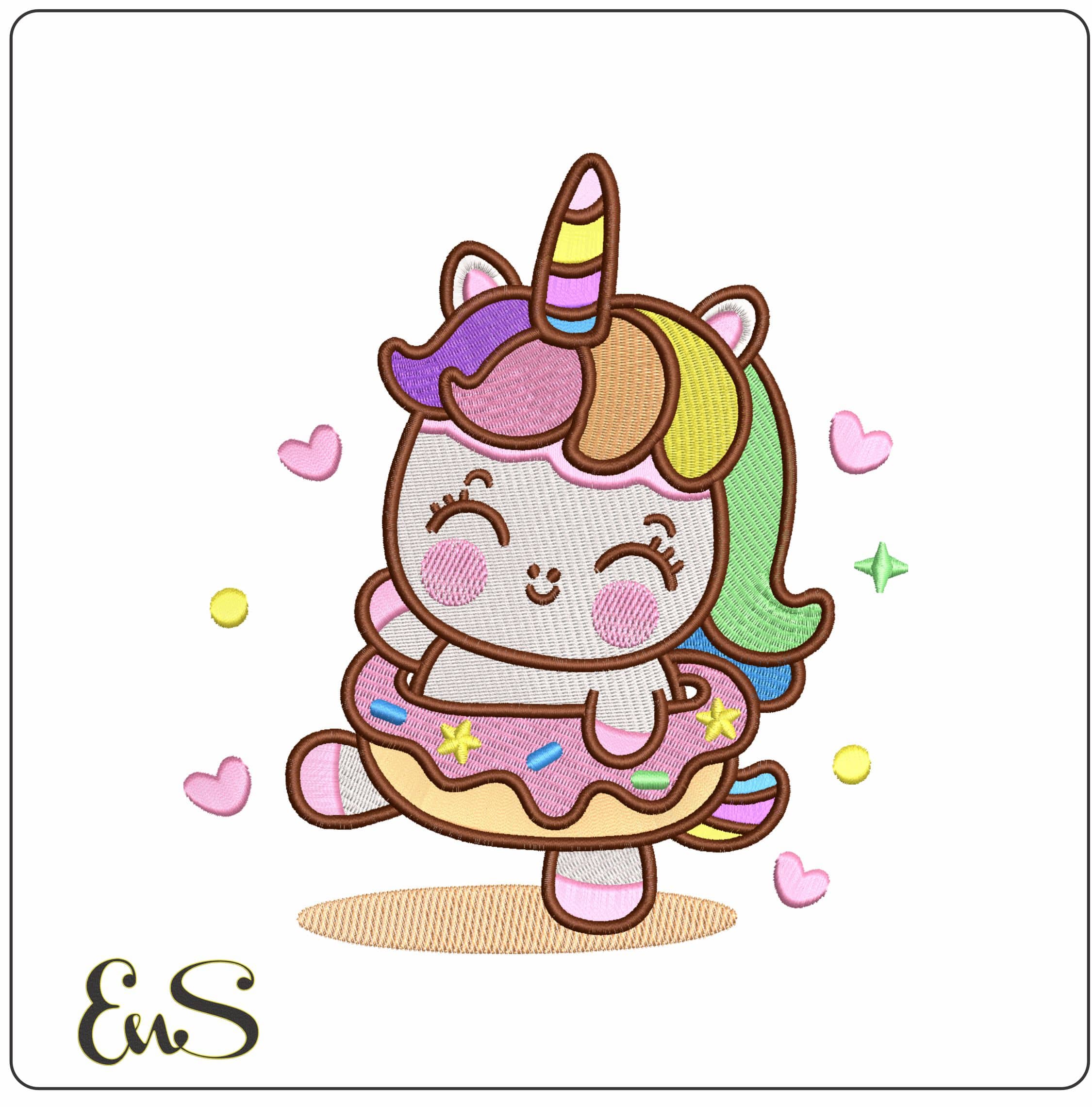 Baby unicorn in Donut- Elegant embroidery design file - instant download