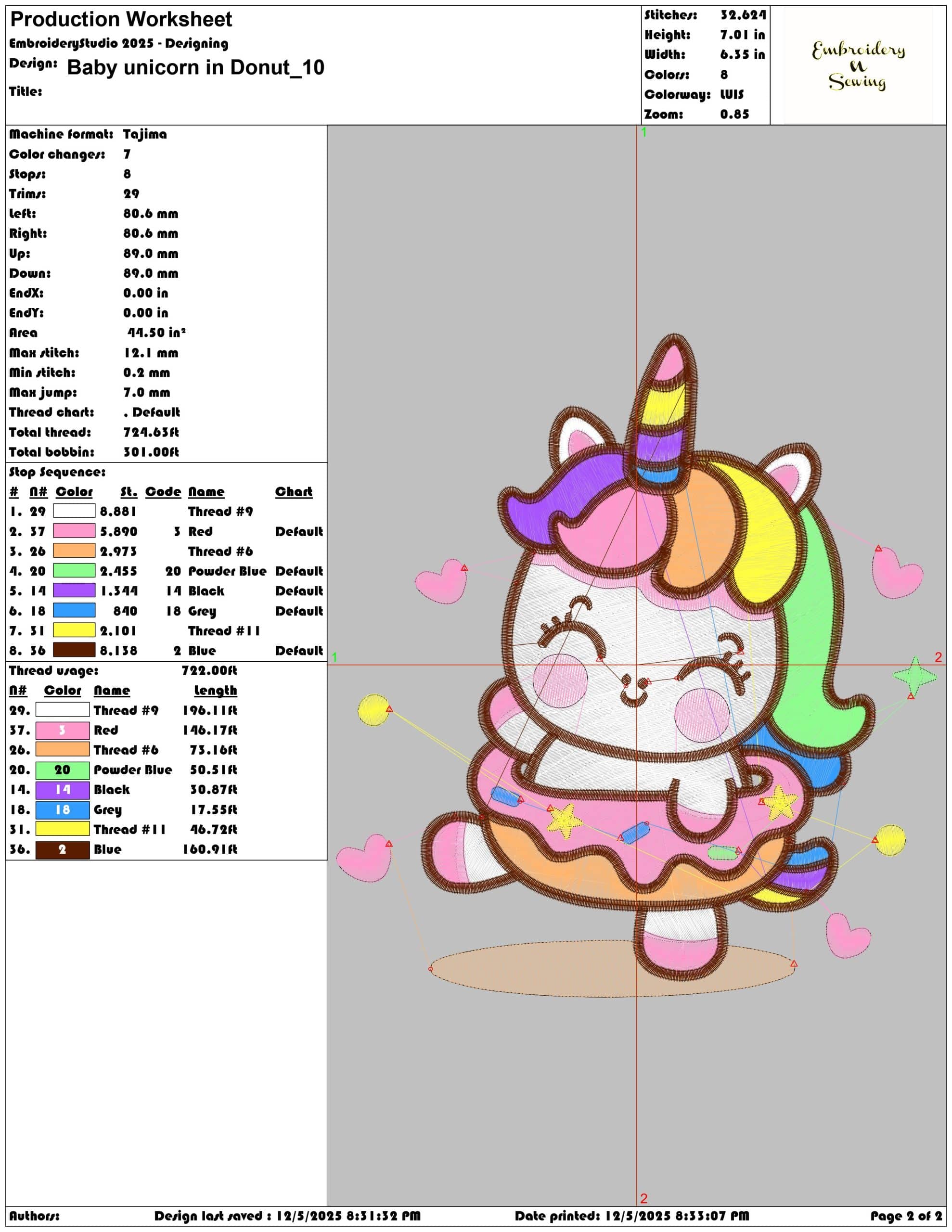 Baby unicorn in Donut- Elegant embroidery design file - instant download — view 3