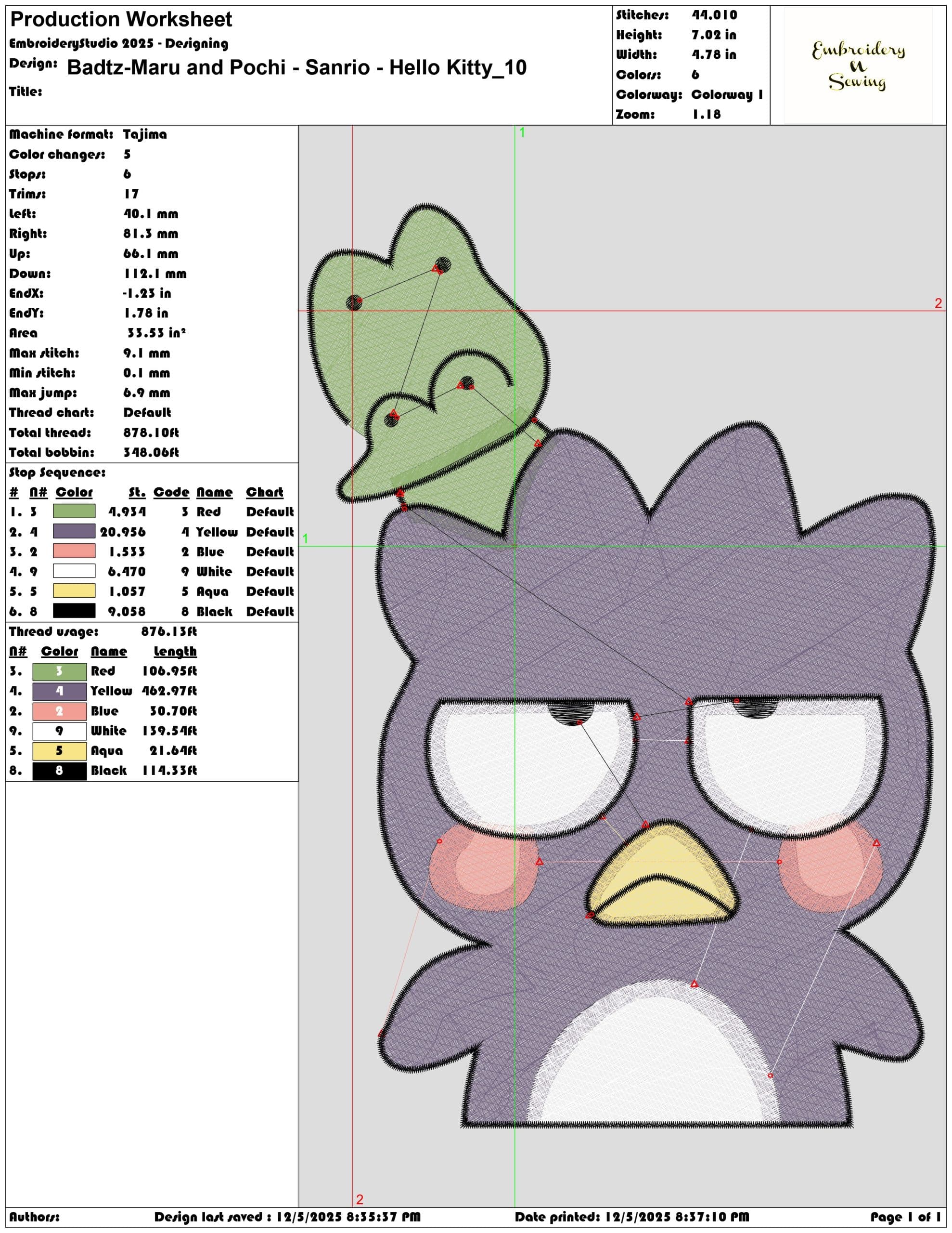 Badtz Maru and Pochi Sanrio Hello Kitty- Elegant embroidery design file - instant download — view 3
