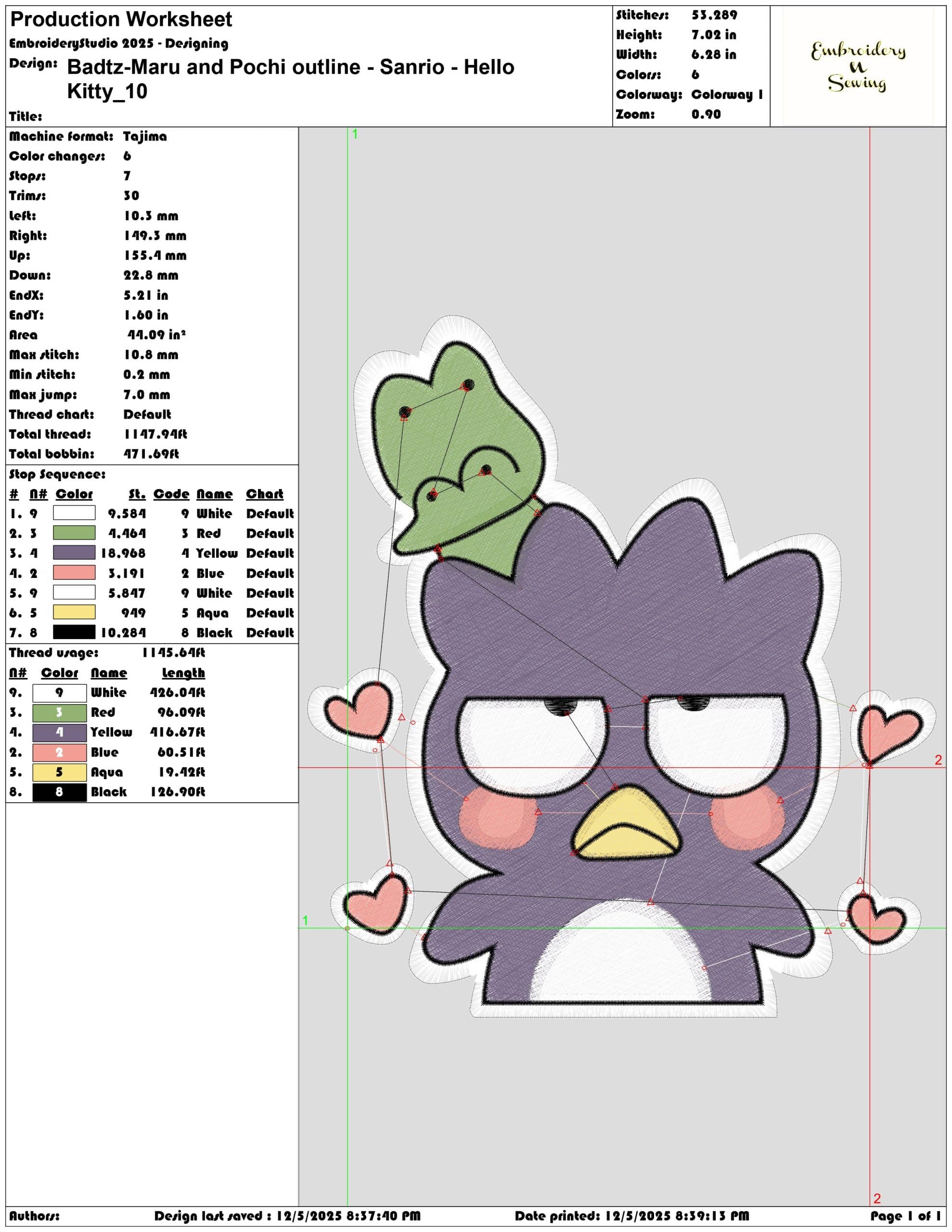 Badtz Maru and Pochi outline Sanrio Hello kitty- Elegant embroidery design file - instant download — view 3