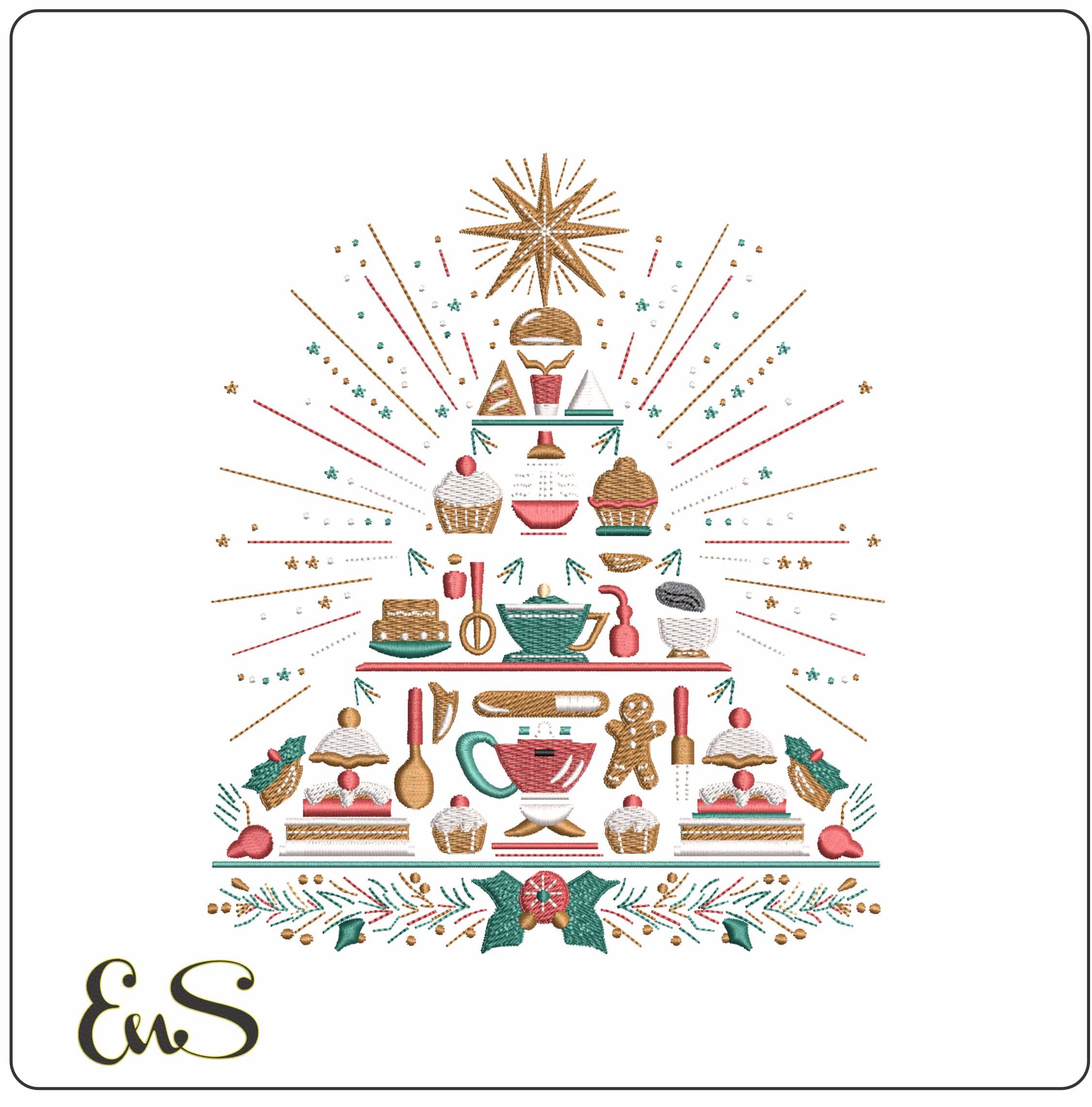 Baking Christmas Tree- Elegant embroidery design file - instant download