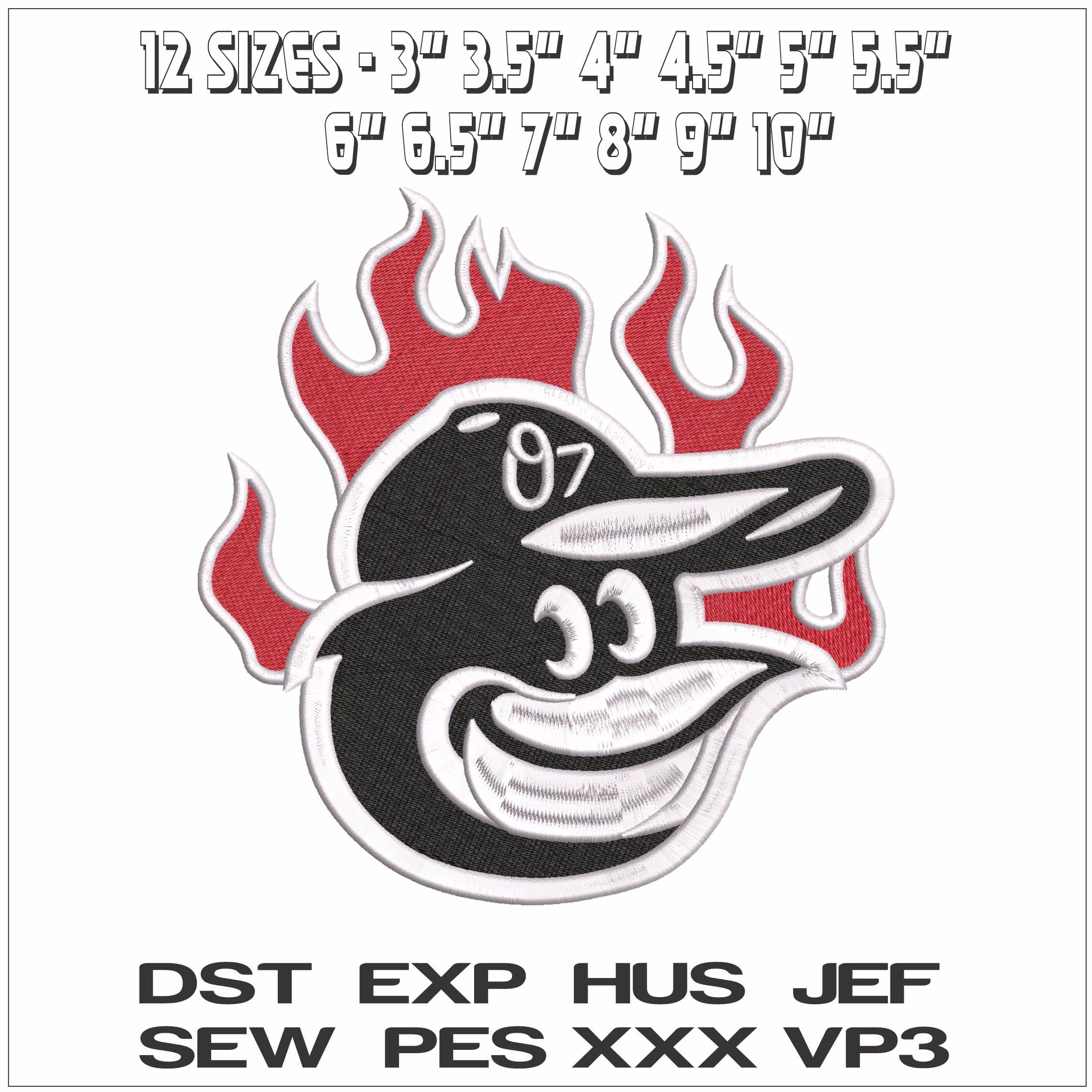 Baltimore Orioles Bird and Flames- Elegant embroidery design file - instant download — view 2