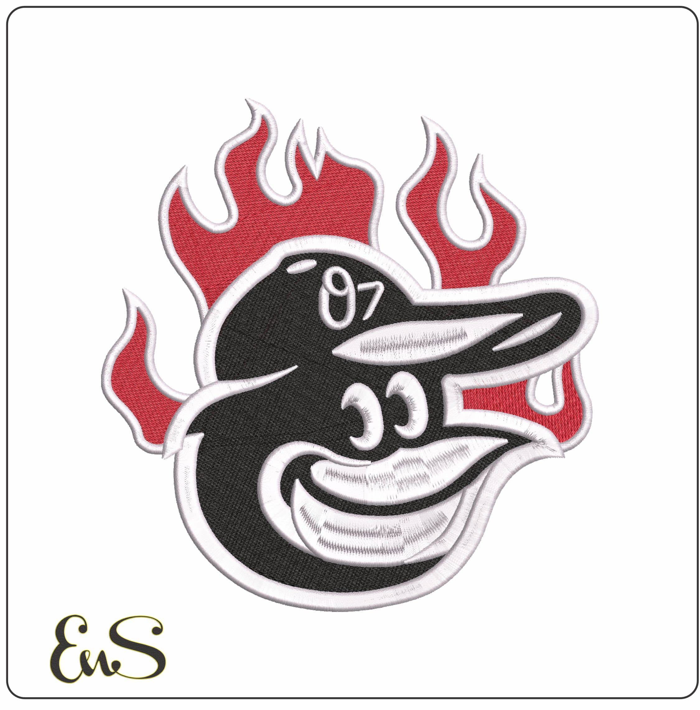 Baltimore Orioles Bird and Flames- Elegant embroidery design file - instant download
