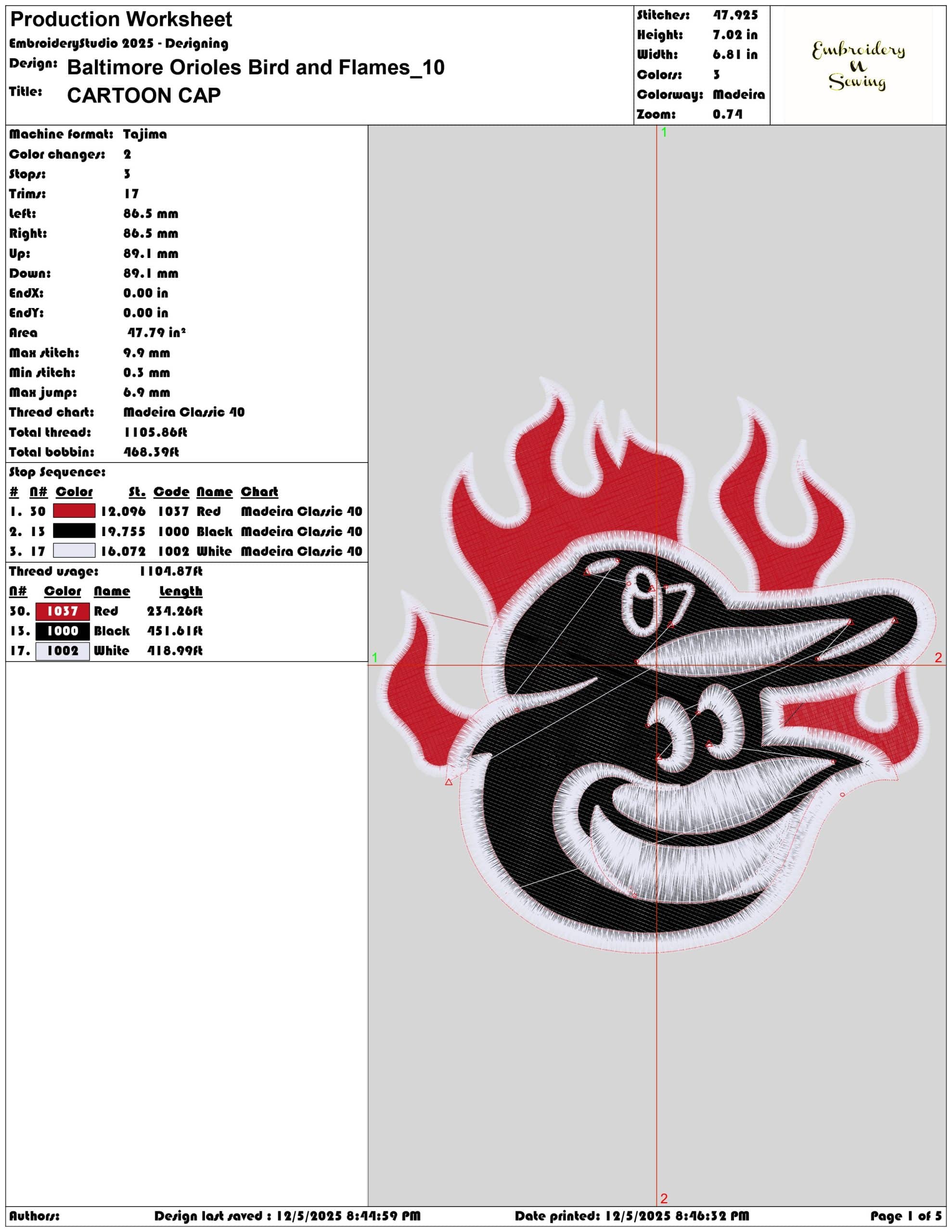 Baltimore Orioles Bird and Flames- Elegant embroidery design file - instant download — view 3