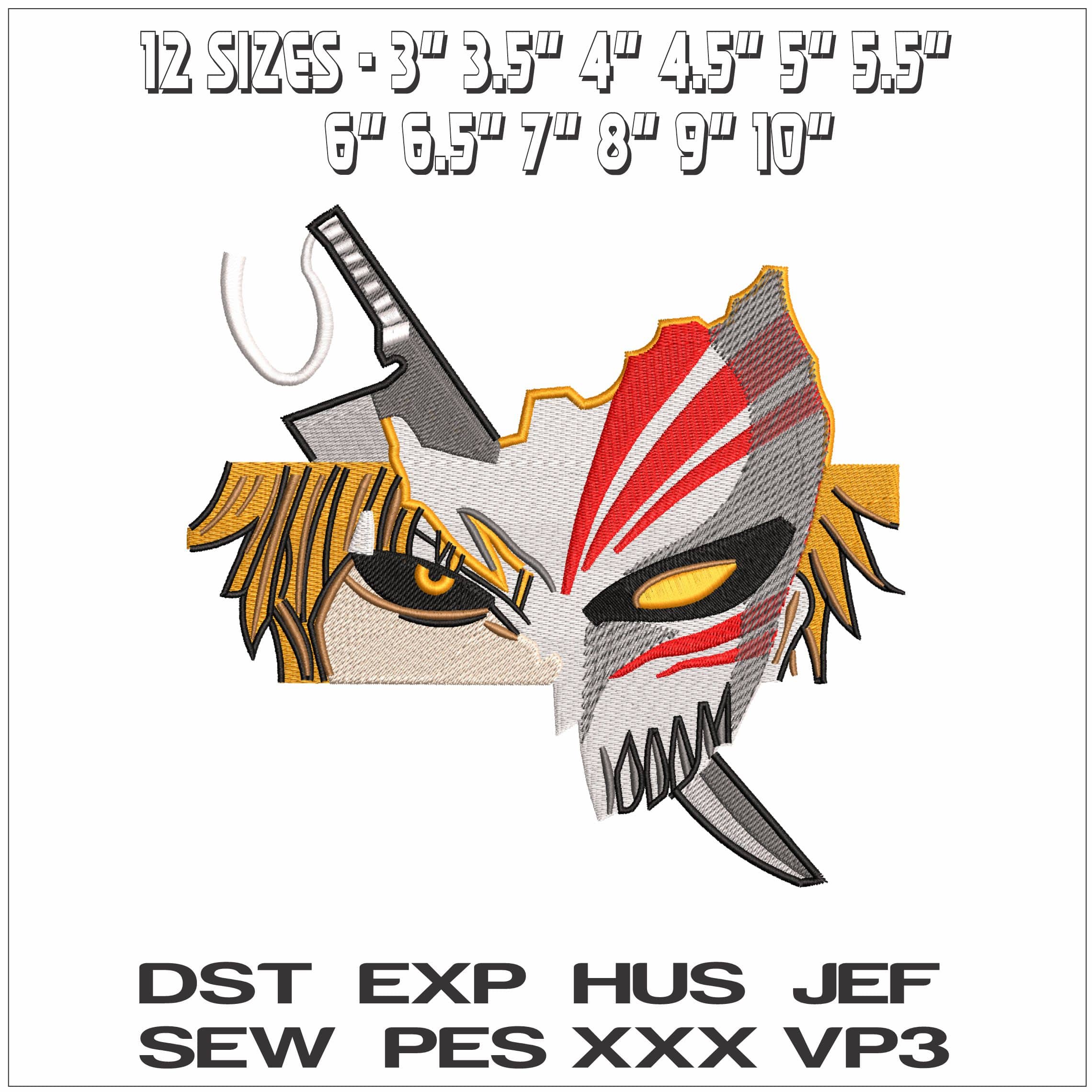 Bankai Ichigo Kurosaki Hollow Mask Anime- Elegant embroidery design file - instant download — view 2