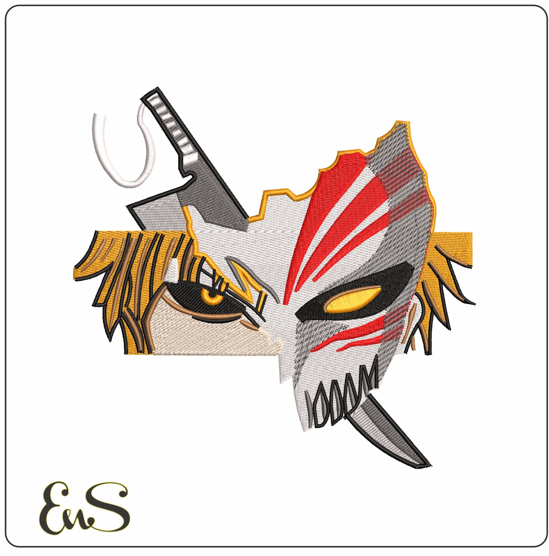 Bankai Ichigo Kurosaki Hollow Mask Anime- Elegant embroidery design file - instant download
