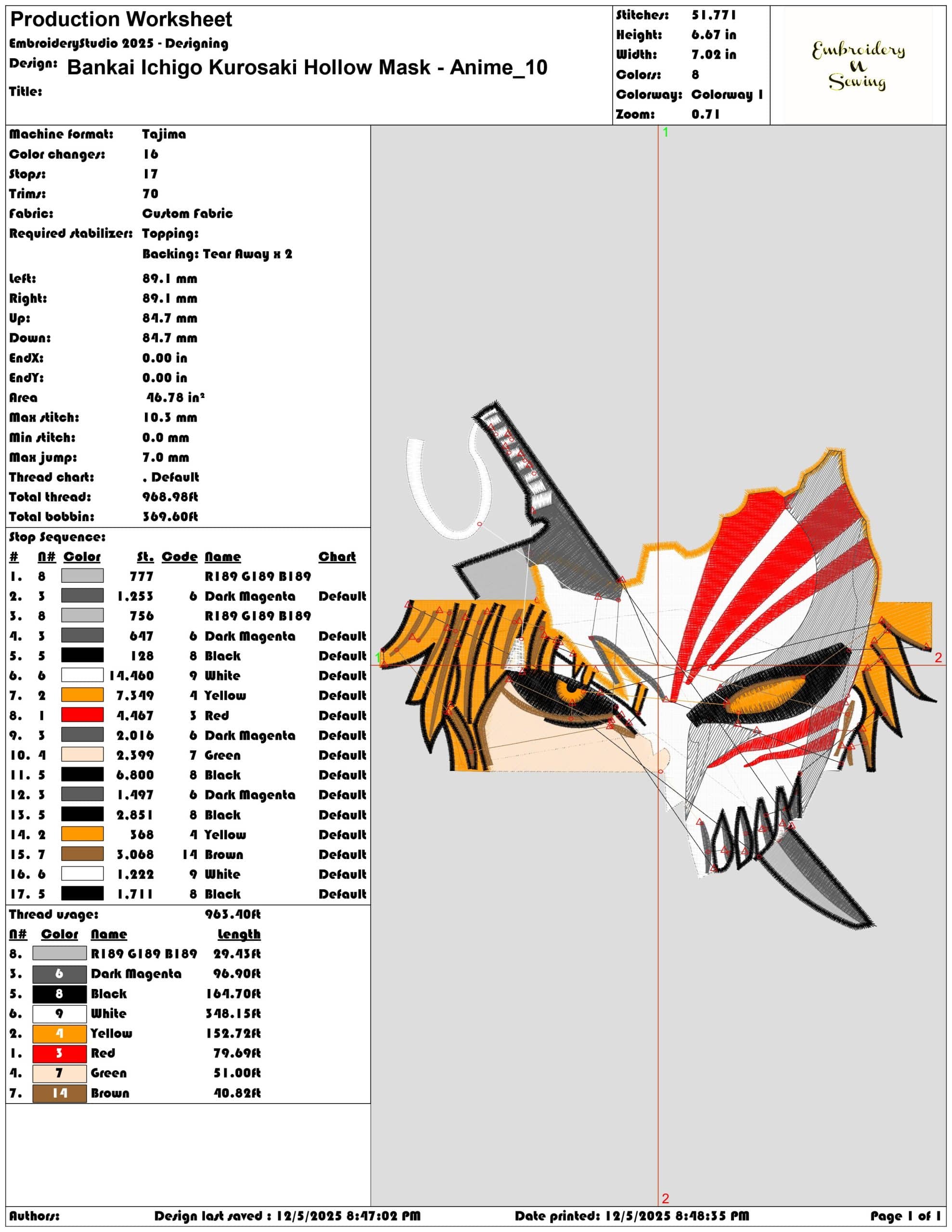 Bankai Ichigo Kurosaki Hollow Mask Anime- Elegant embroidery design file - instant download — view 3