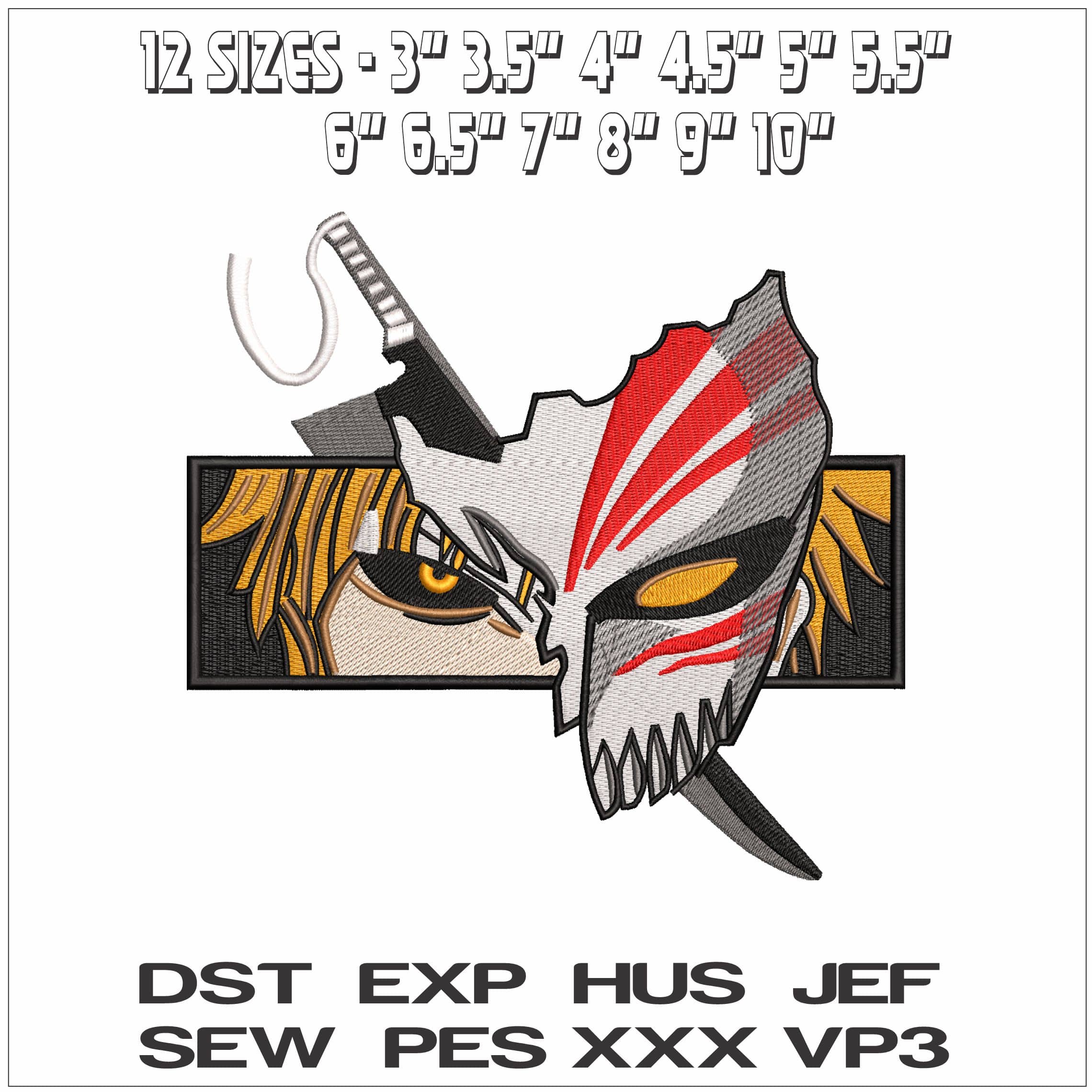 Bankai Ichigo Kurosaki Hollow Mask in Frame Anime- Elegant embroidery design file - instant download — view 2