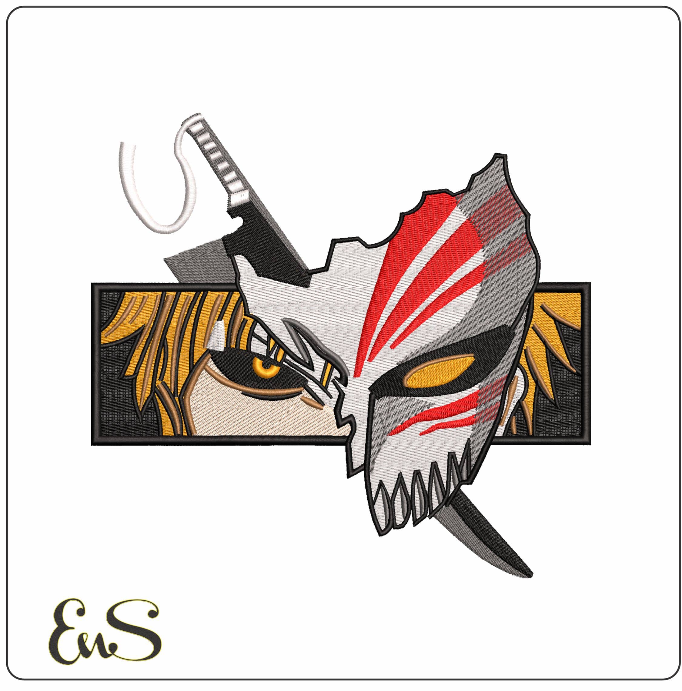 Bankai Ichigo Kurosaki Hollow Mask in Frame Anime- Elegant embroidery design file - instant download