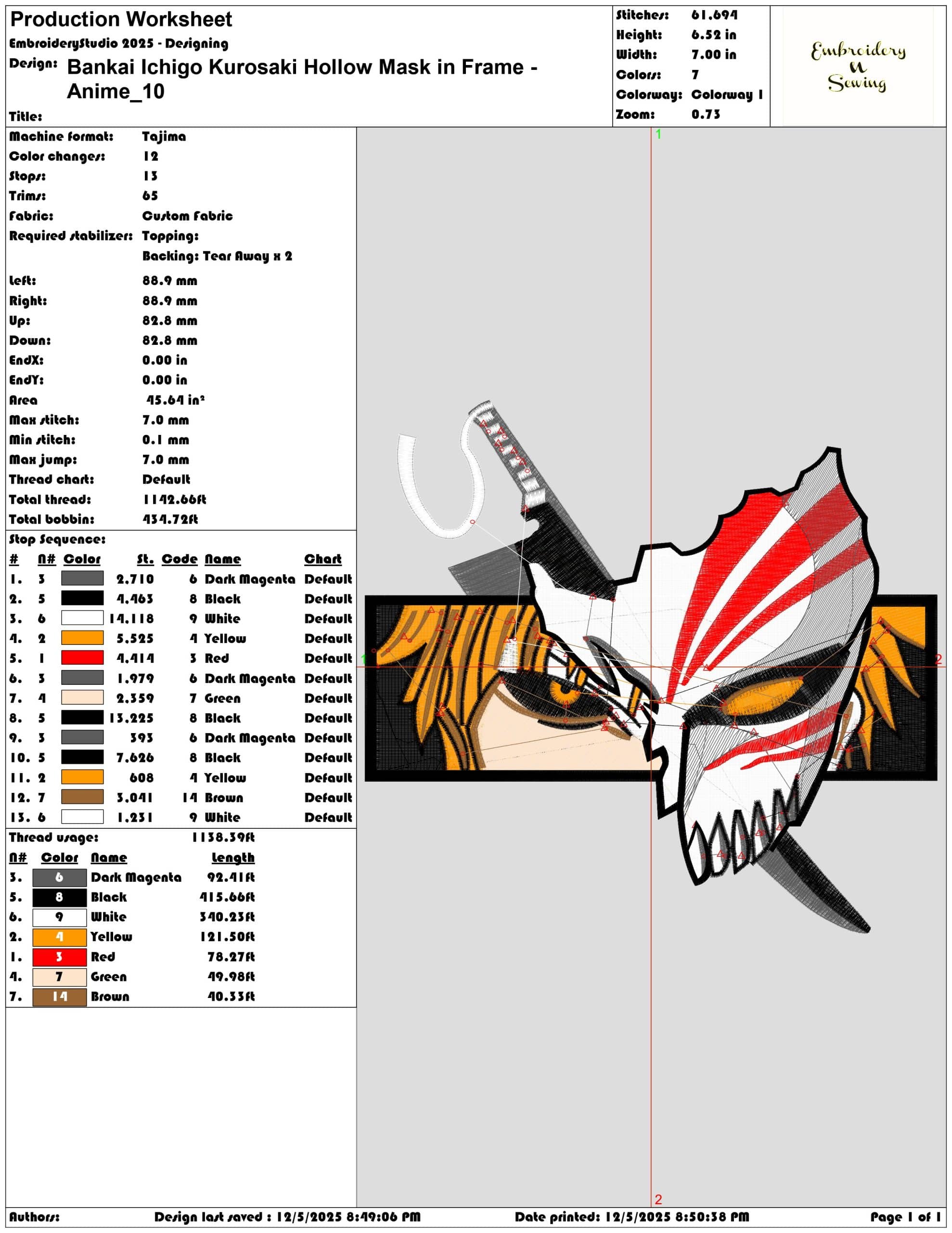 Bankai Ichigo Kurosaki Hollow Mask in Frame Anime- Elegant embroidery design file - instant download — view 3