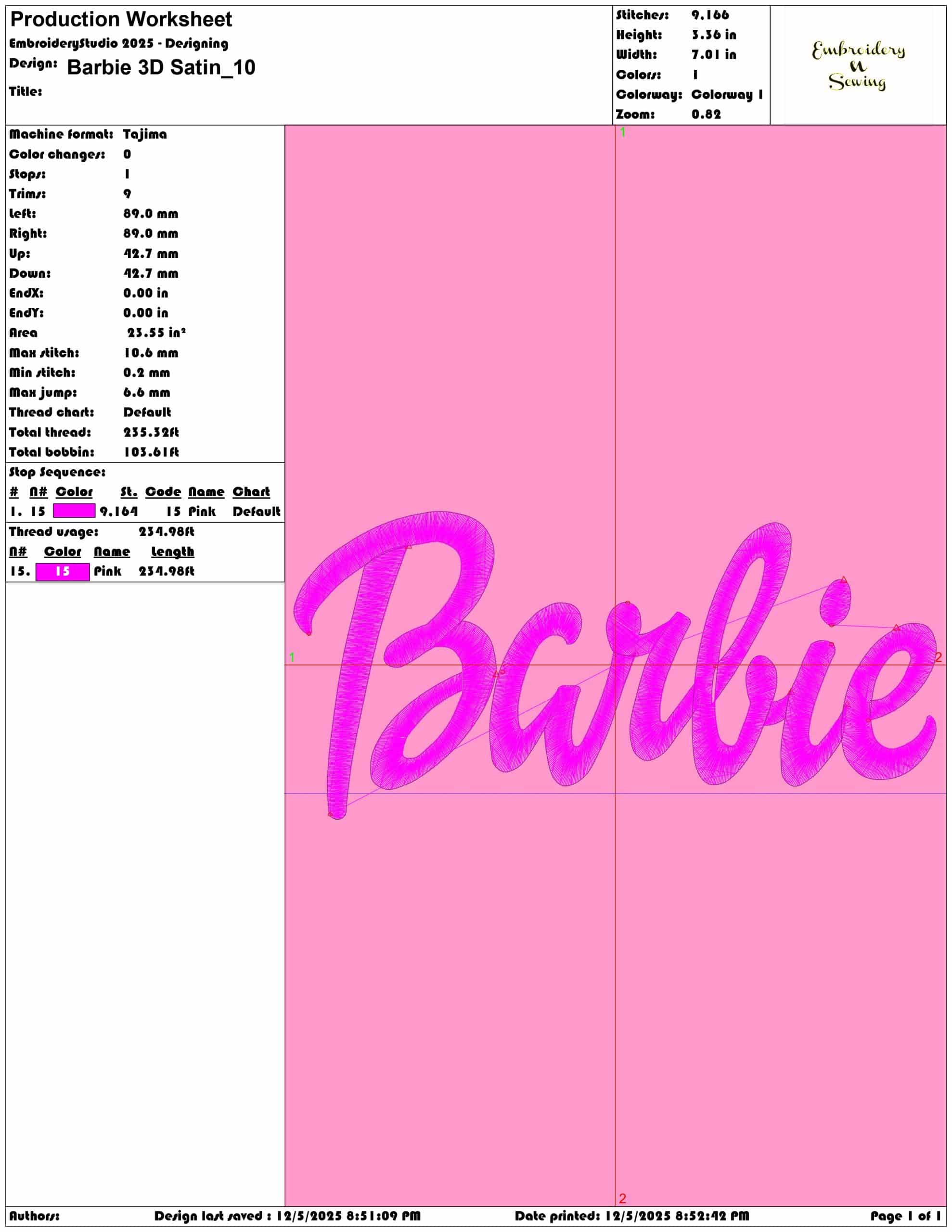 Barbie 3D Satin- Elegant embroidery design file - instant download — view 3