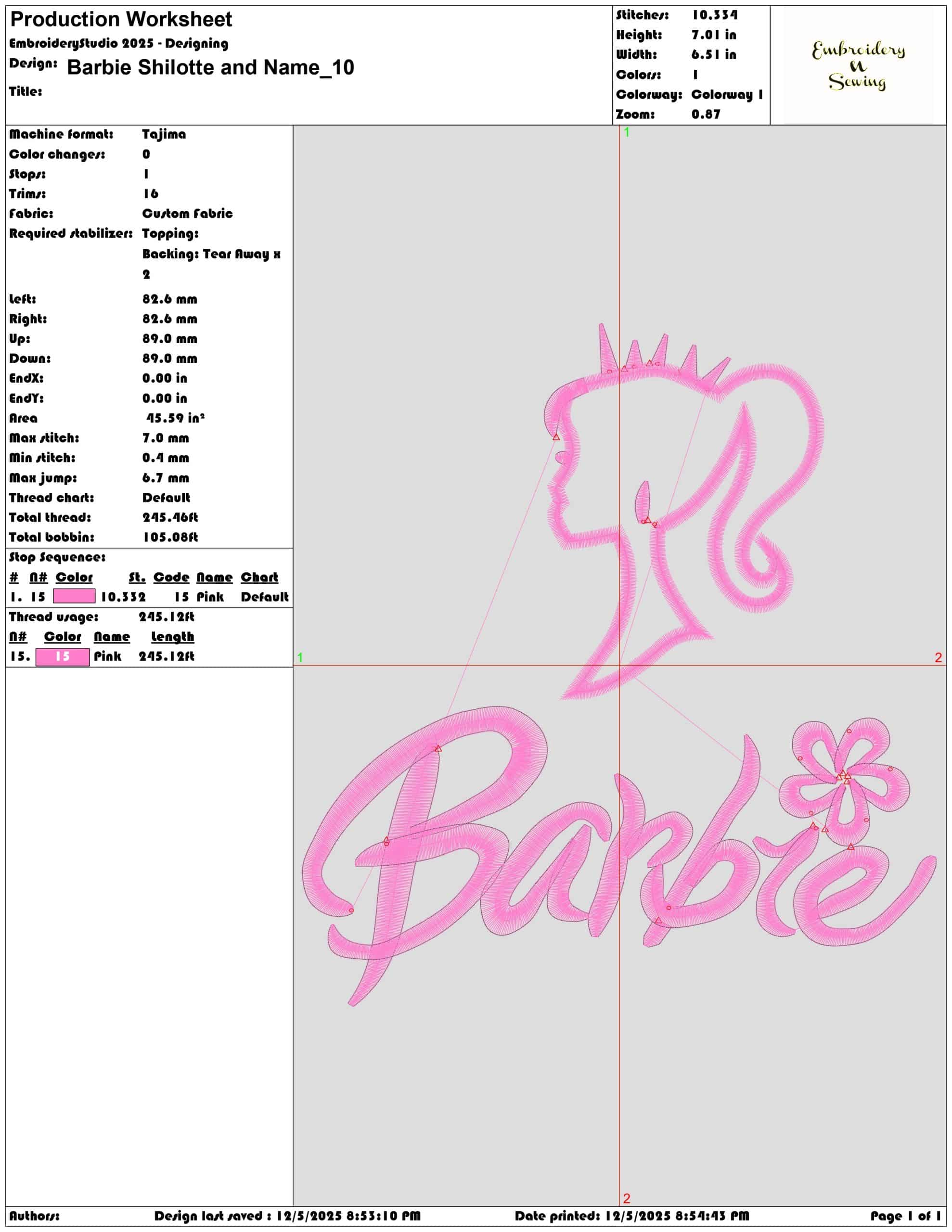 Barbie Shilotte and Name- Elegant embroidery design file - instant download — view 3