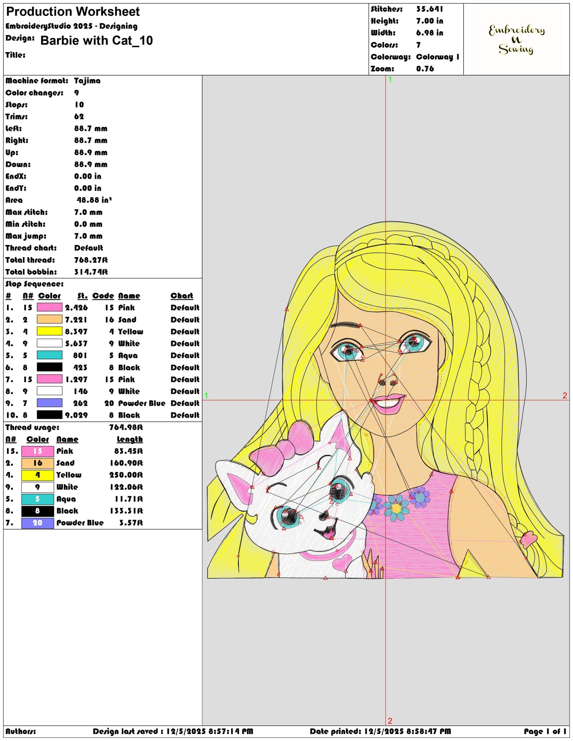 Barbie with Cat- Elegant embroidery design file - instant download — view 2
