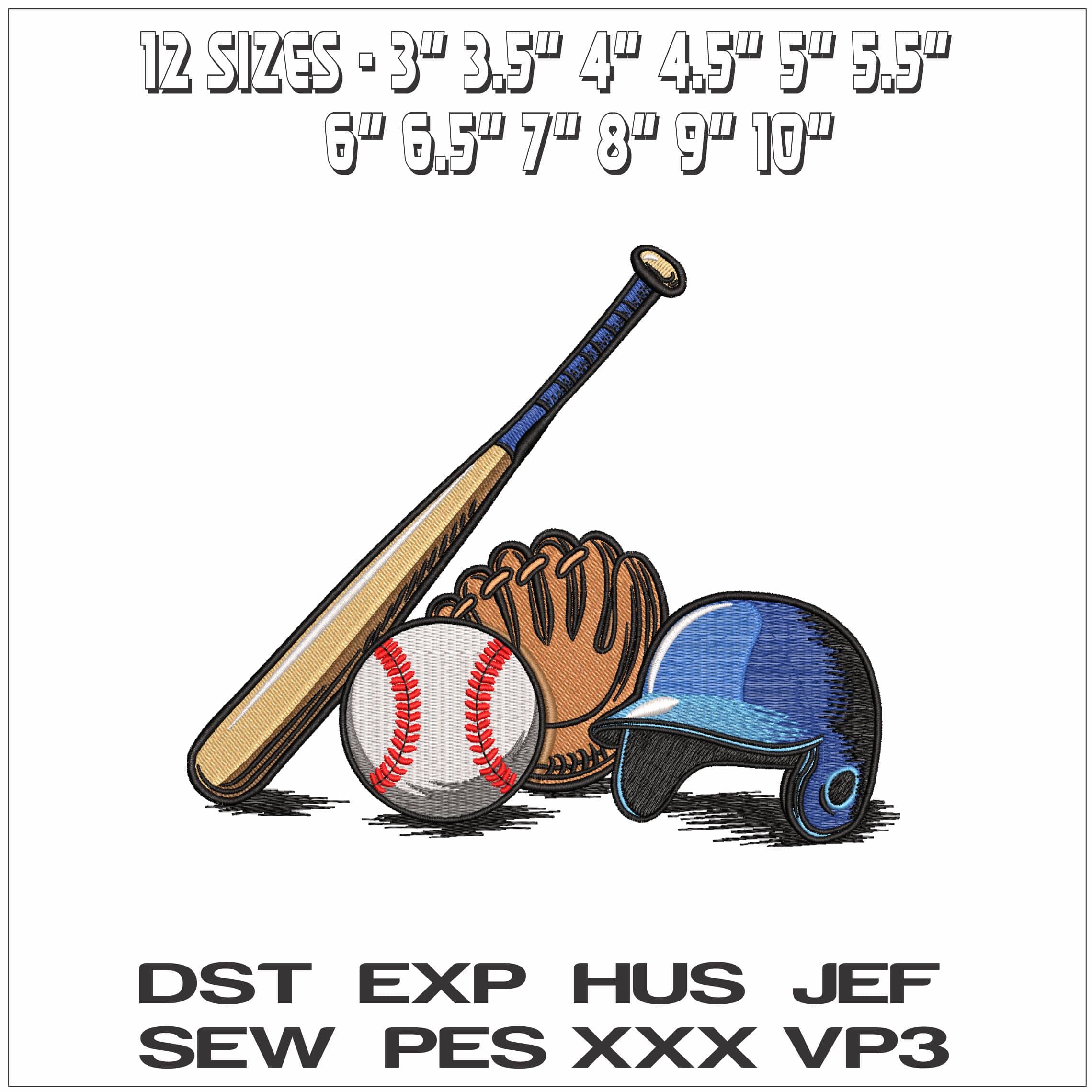 Baseball Equipment- Elegant embroidery design file - instant download — view 2