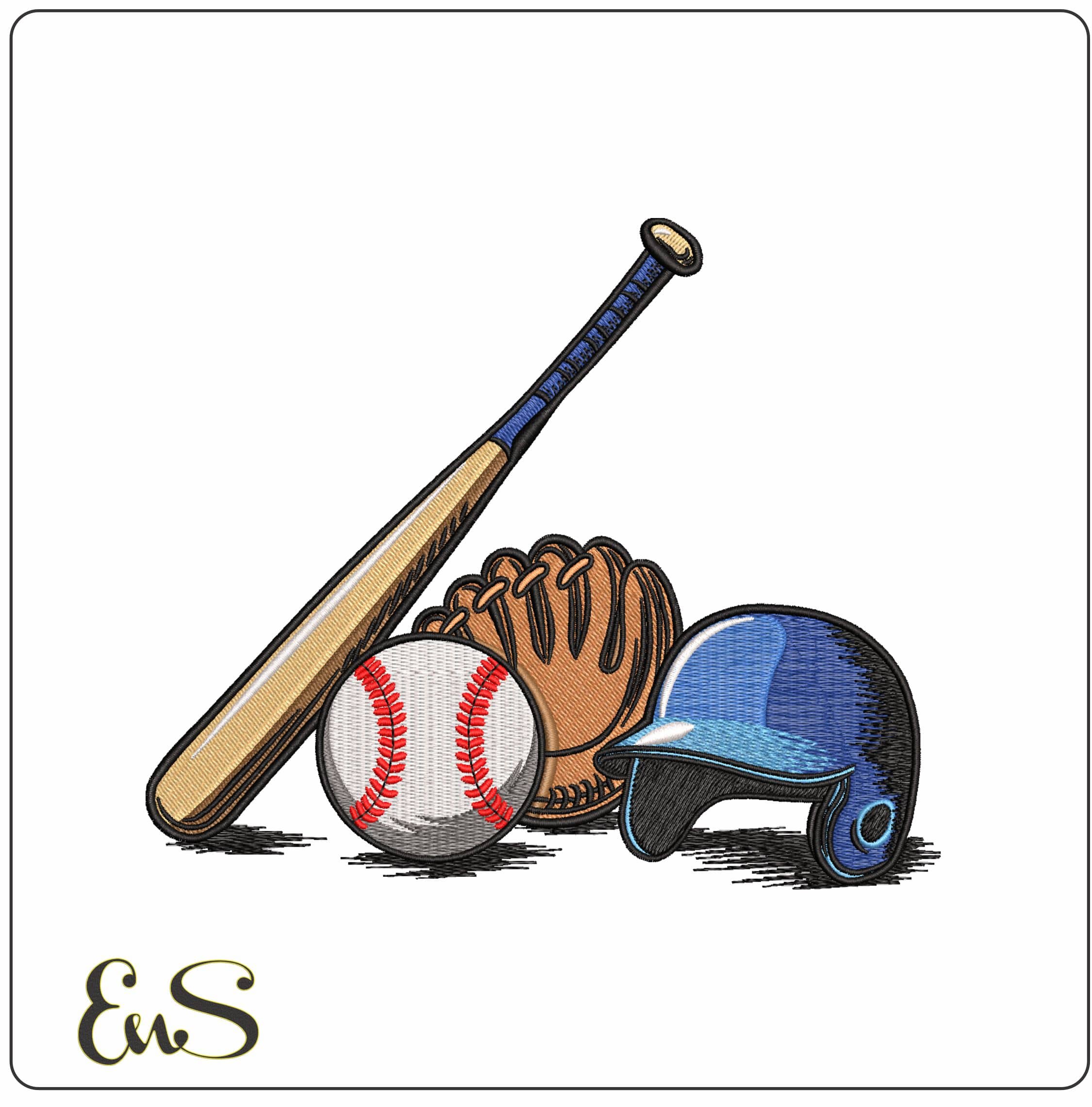 Baseball Equipment- Elegant embroidery design file - instant download