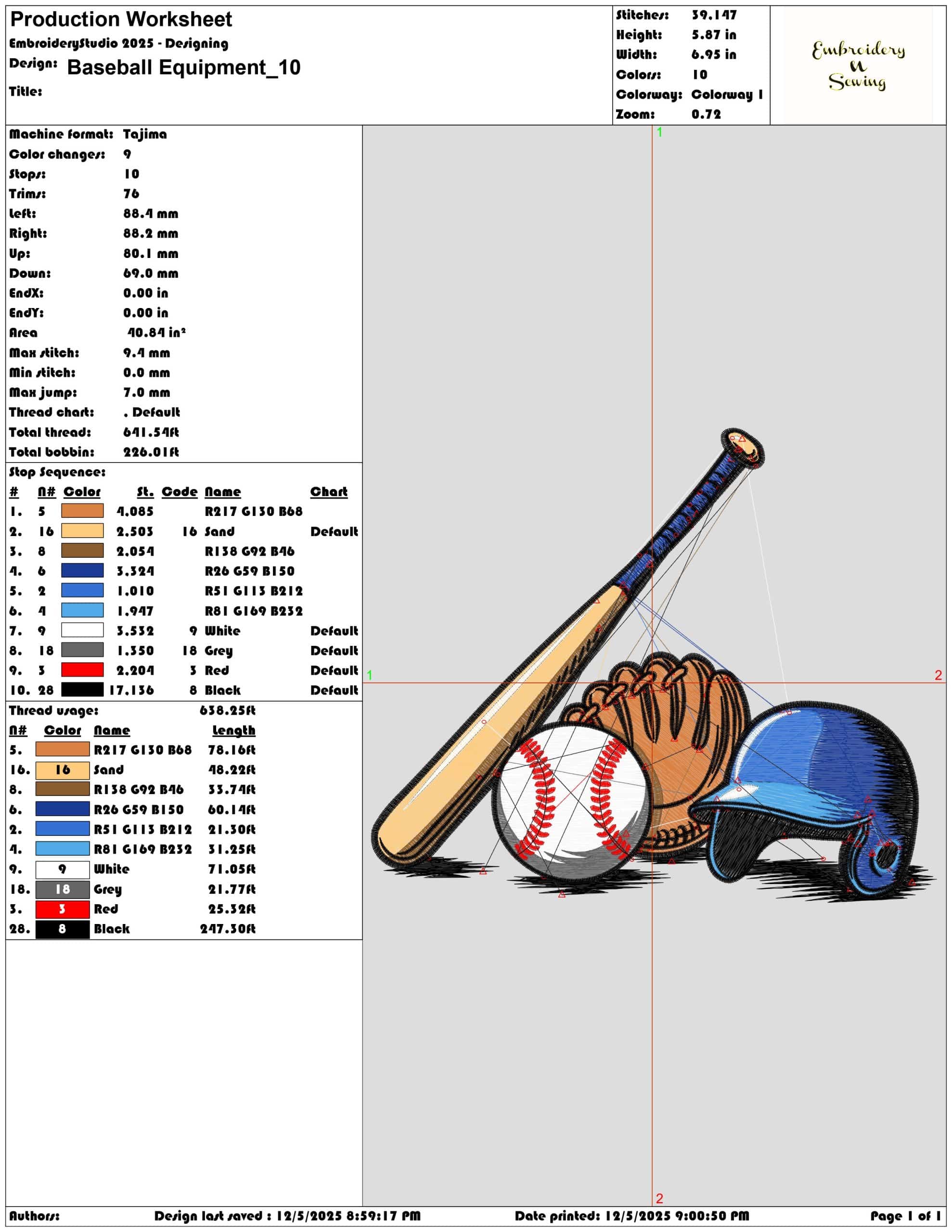 Baseball Equipment- Elegant embroidery design file - instant download — view 3