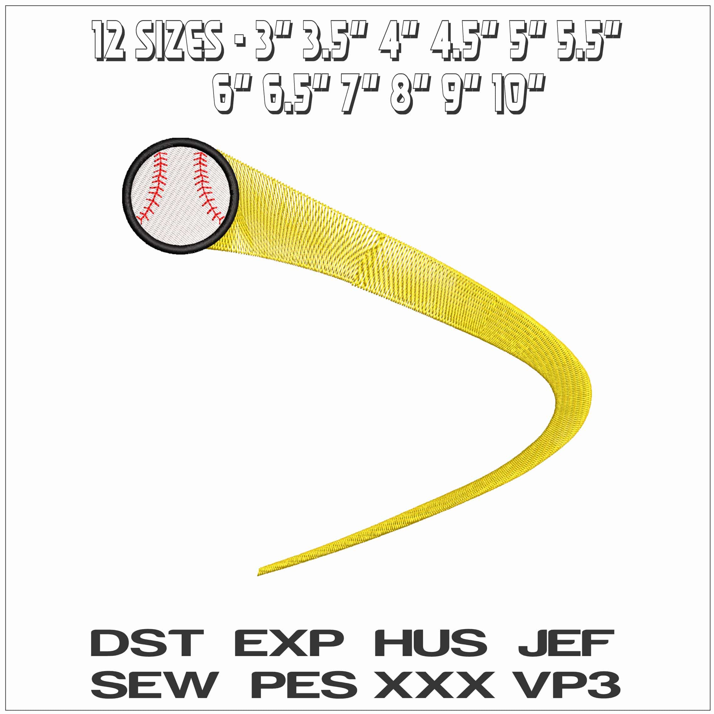 Baseball with Swoosh- Elegant embroidery design file - instant download — view 2