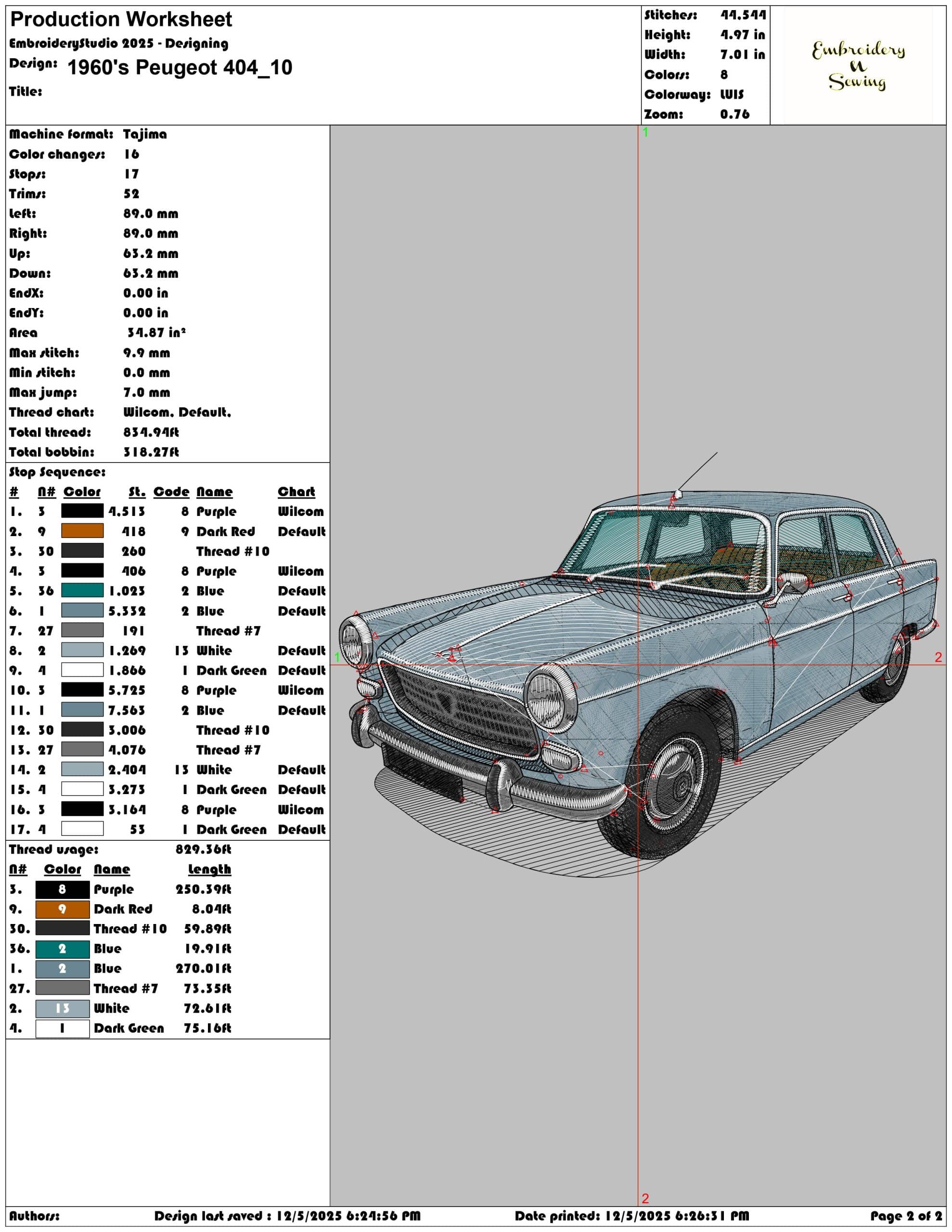 1960 Peugeot 404- Elegant embroidery design file - instant download — view 3