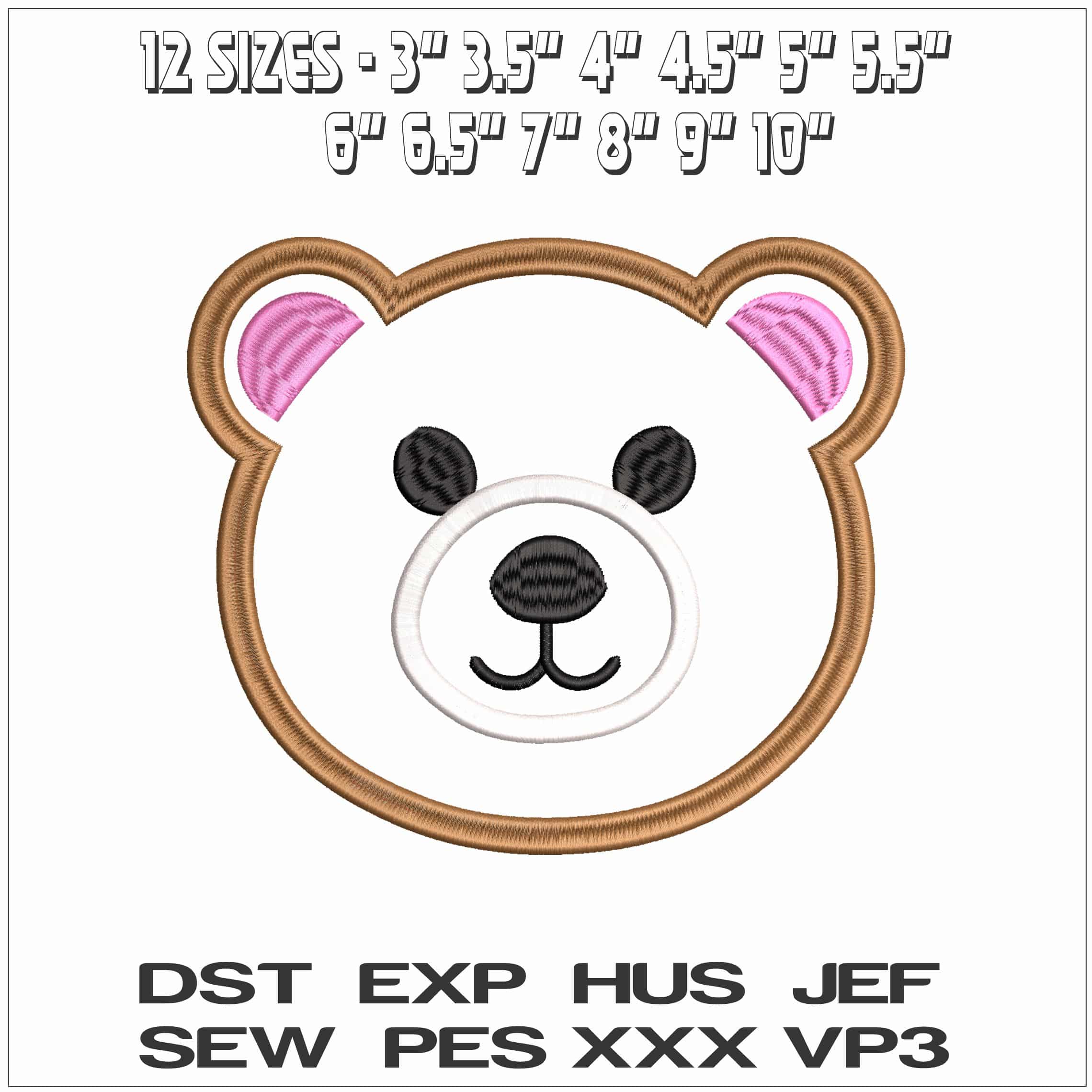 Basic Bear Face Applique- Elegant embroidery design file - instant download — view 2