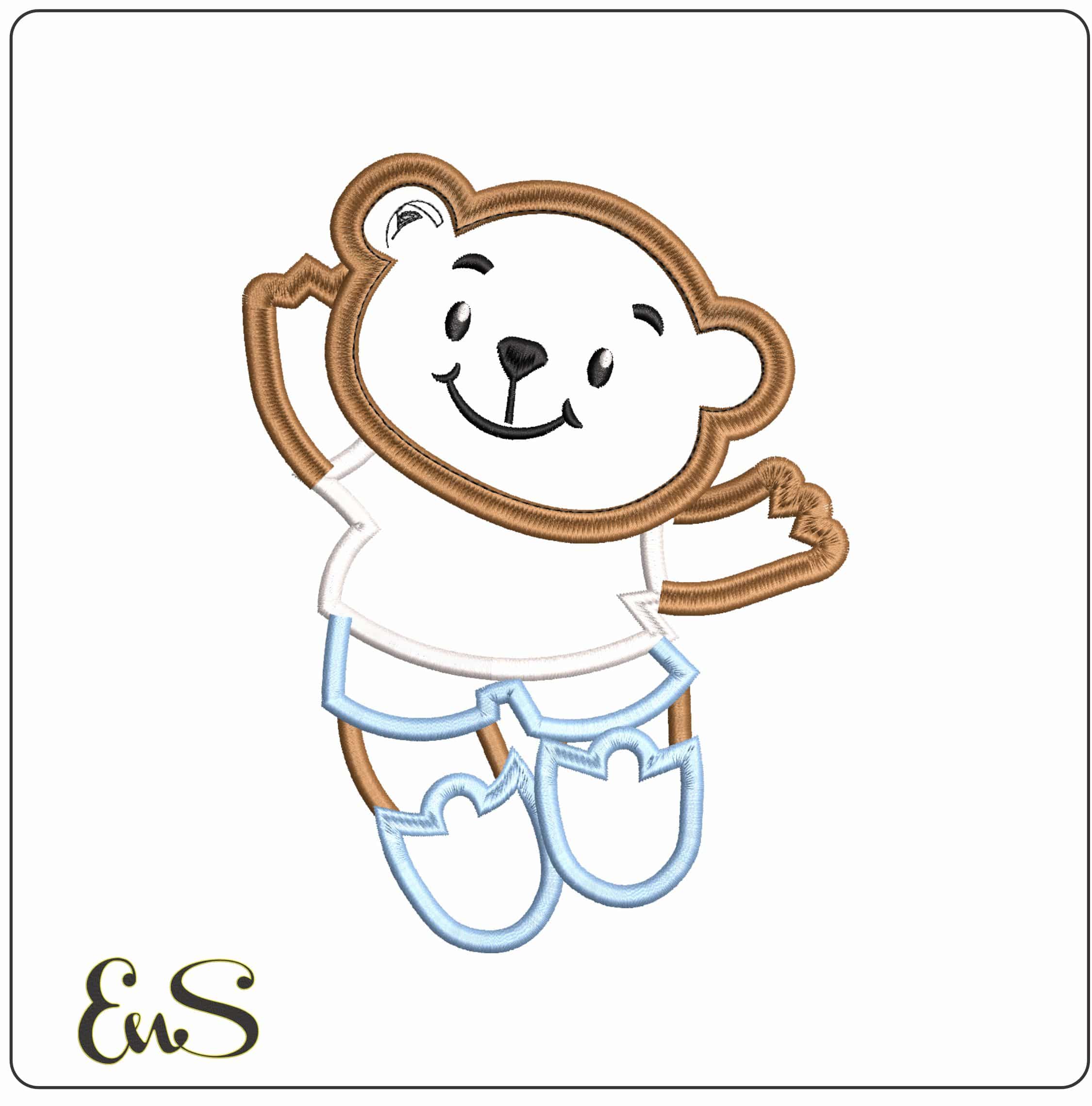 Basic Bear Footballer Applique- Elegant embroidery design file - instant download