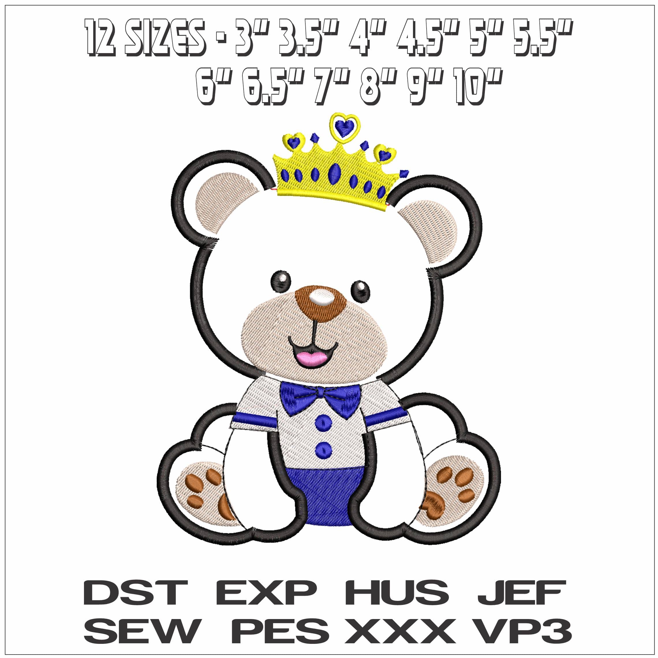 Basic Bear with a Crown Applique- Elegant embroidery design file - instant download — view 2