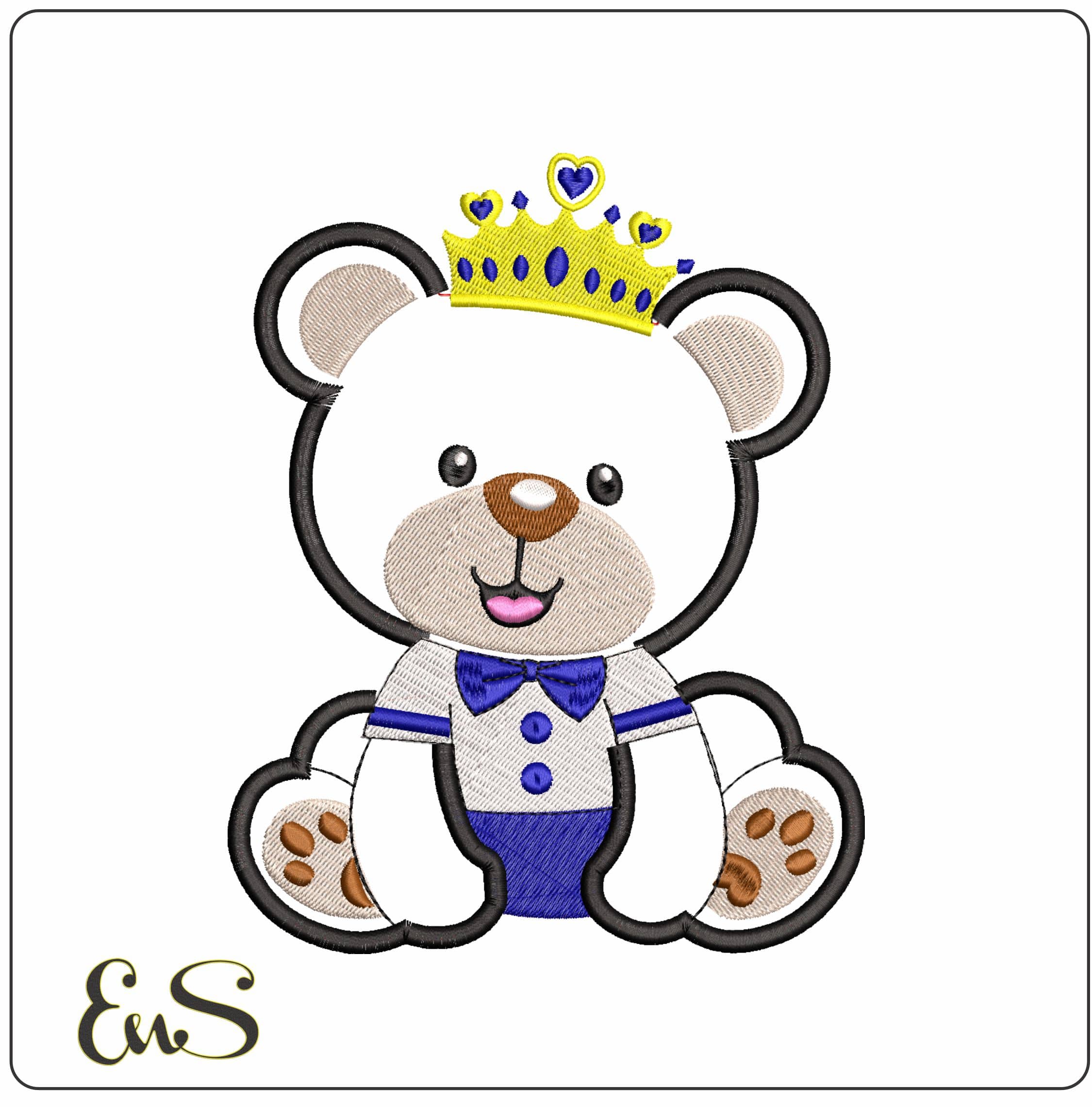 Basic Bear with a Crown Applique- Elegant embroidery design file - instant download