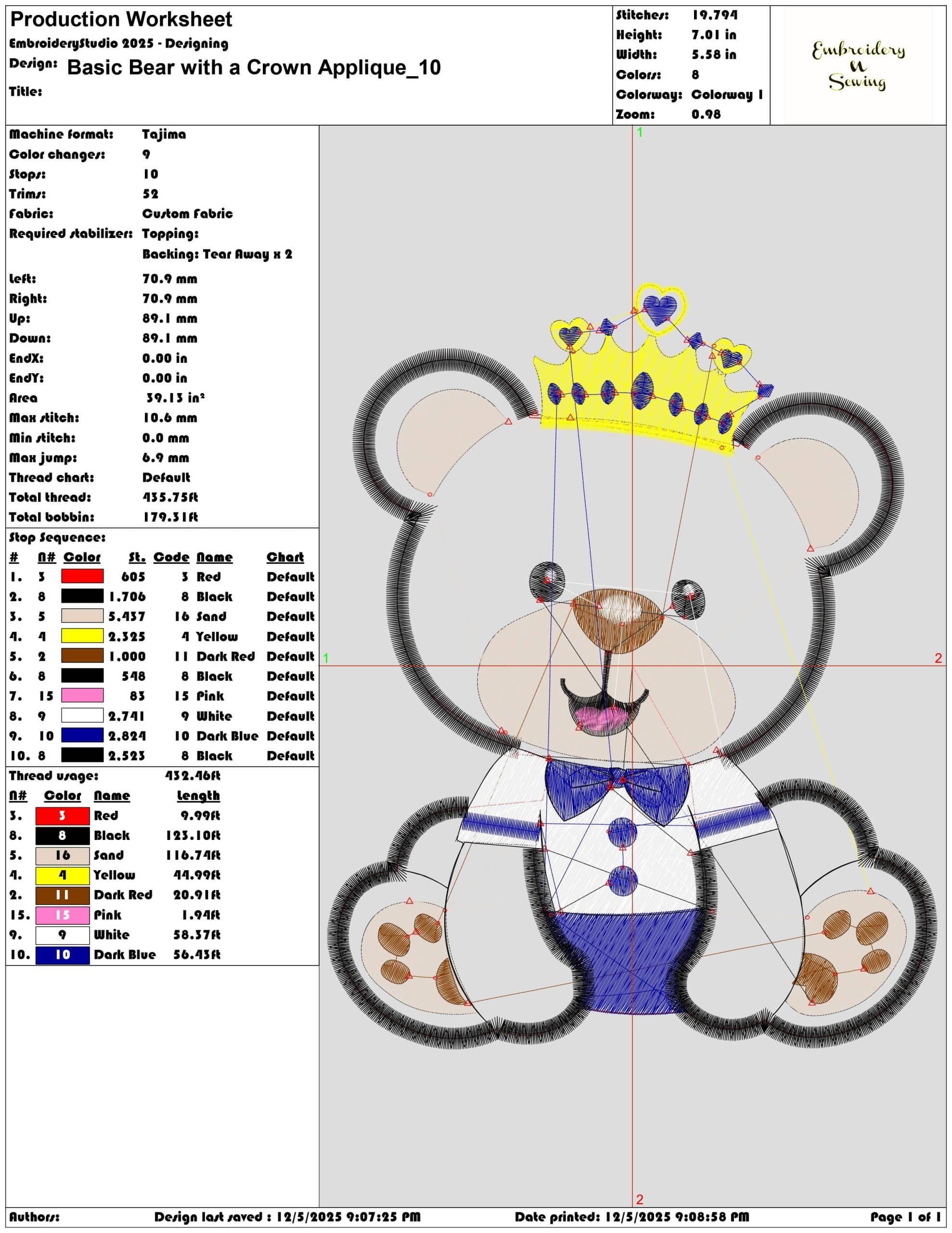 Basic Bear with a Crown Applique- Elegant embroidery design file - instant download — view 3