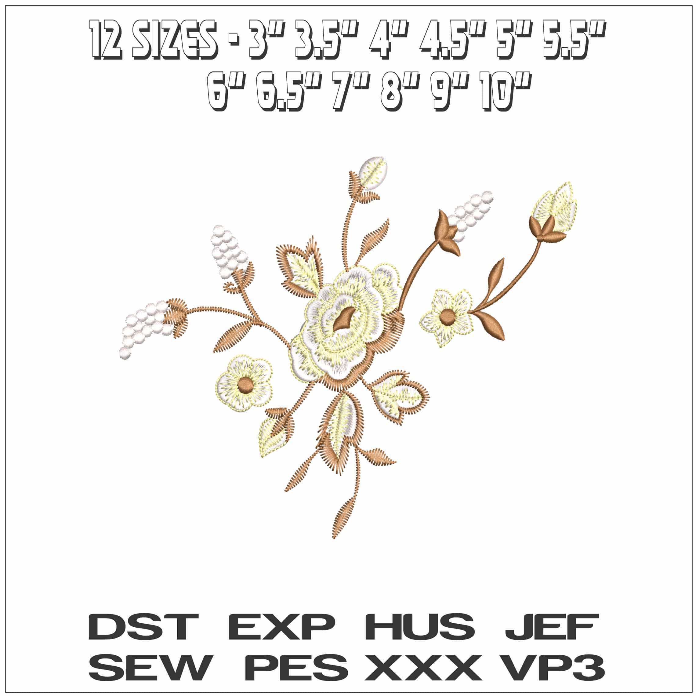 Basic Brown Flowers- Elegant embroidery design file - instant download — view 2