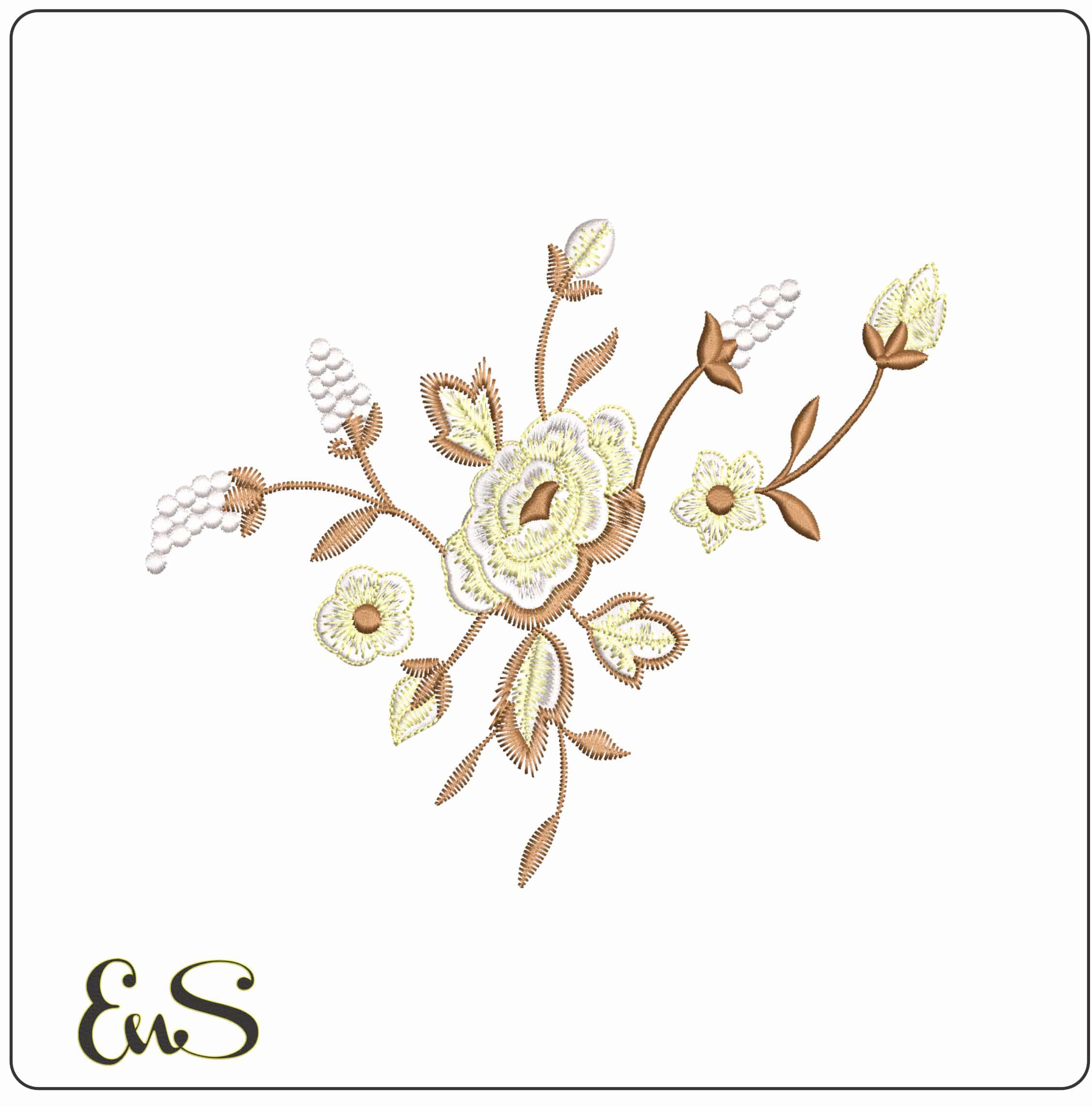 Basic Brown Flowers- Elegant embroidery design file - instant download