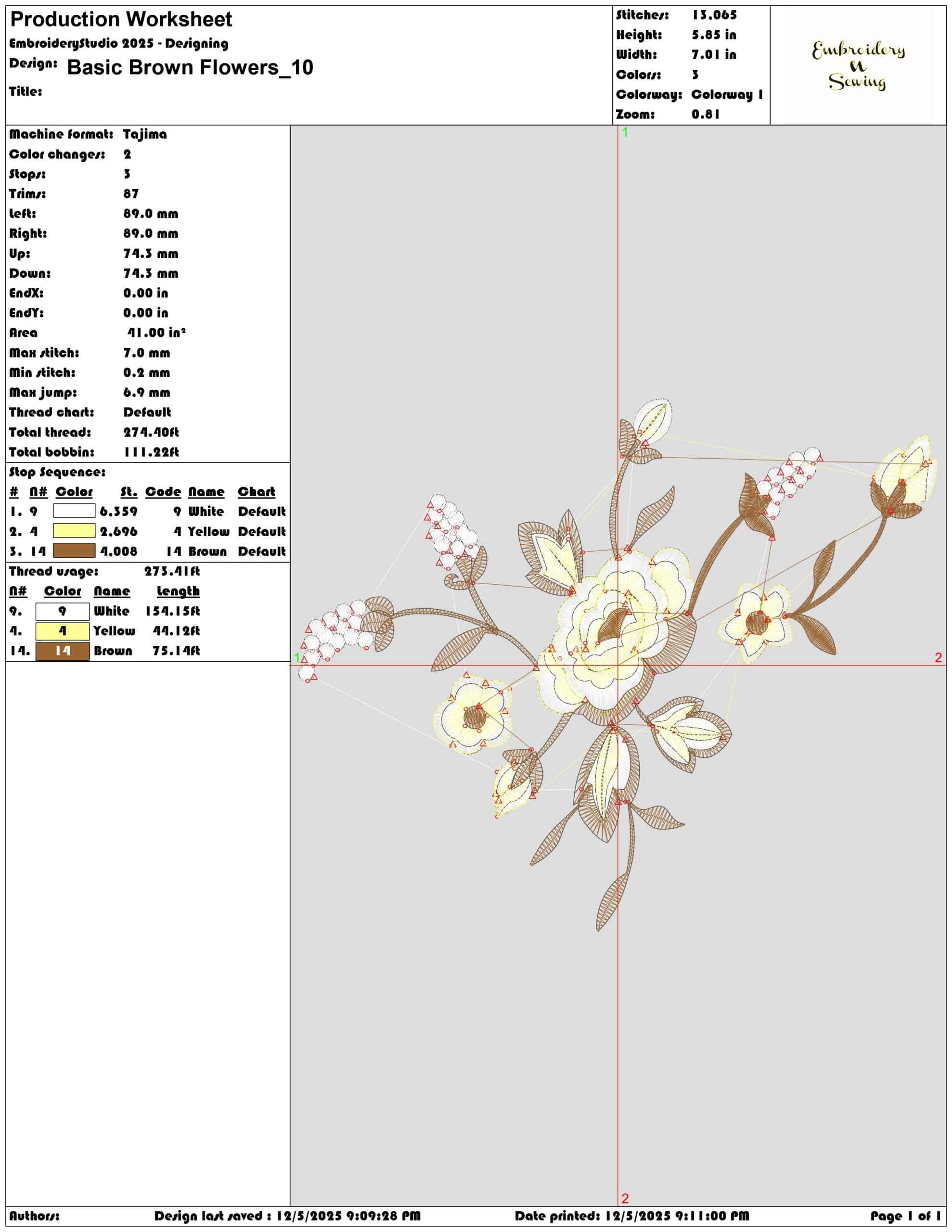 Basic Brown Flowers- Elegant embroidery design file - instant download — view 3
