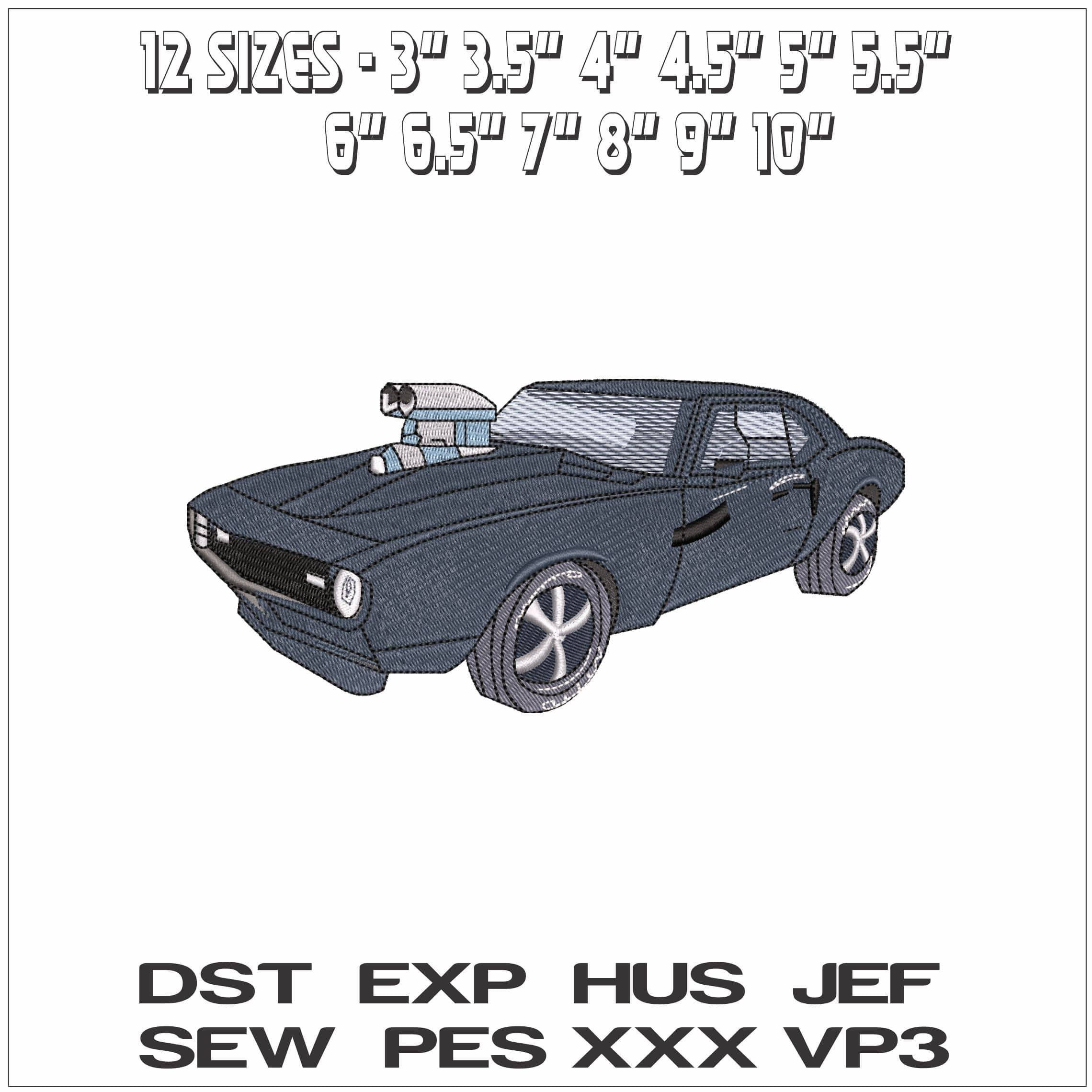Basic Car Design with hood scoop- Elegant embroidery design file - instant download — view 2
