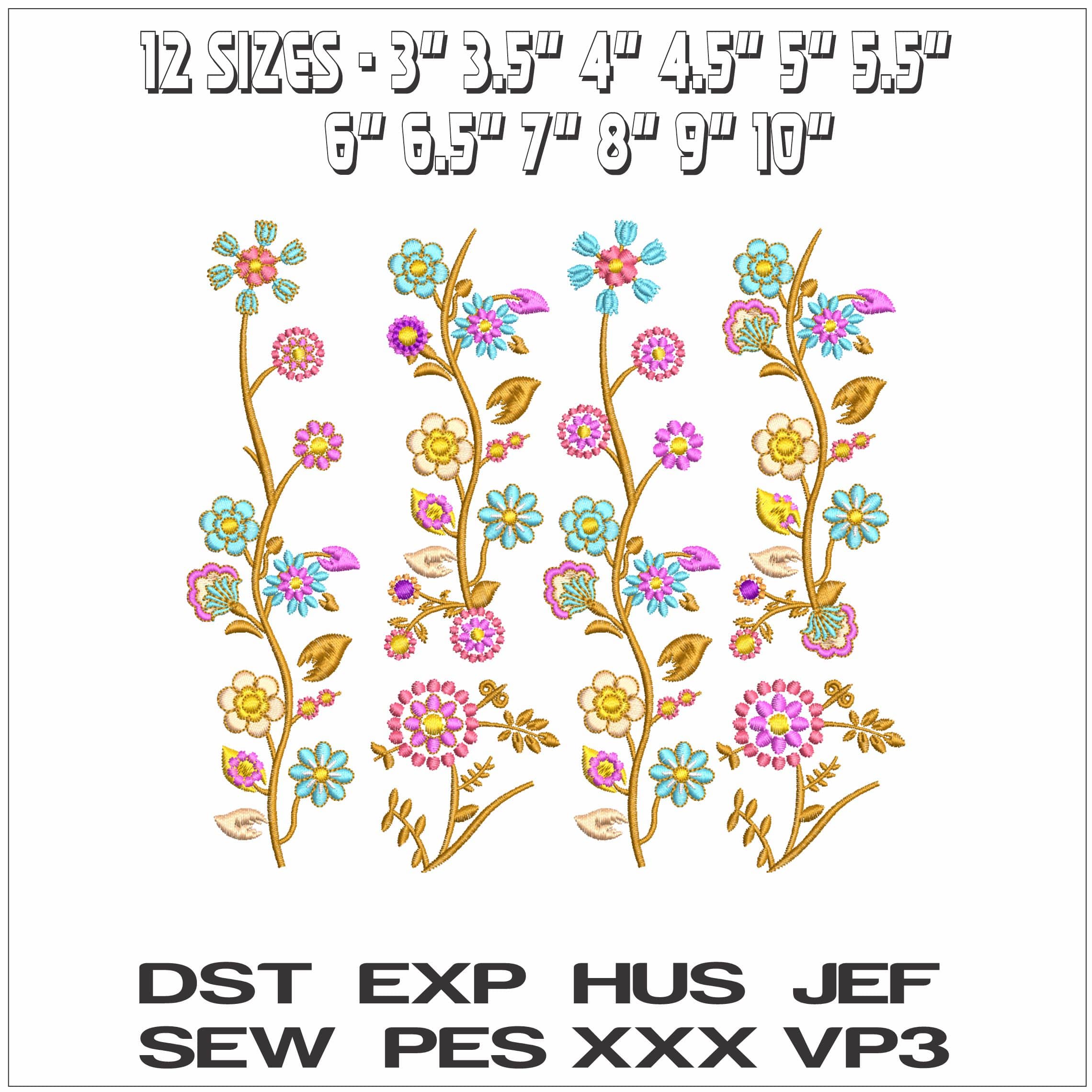 Basic Flower rows- Elegant embroidery design file - instant download — view 2