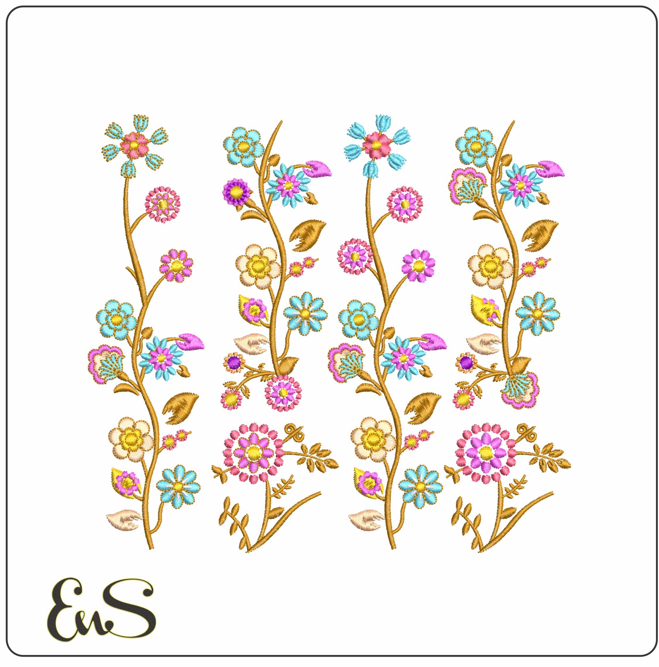 Basic Flower rows- Elegant embroidery design file - instant download