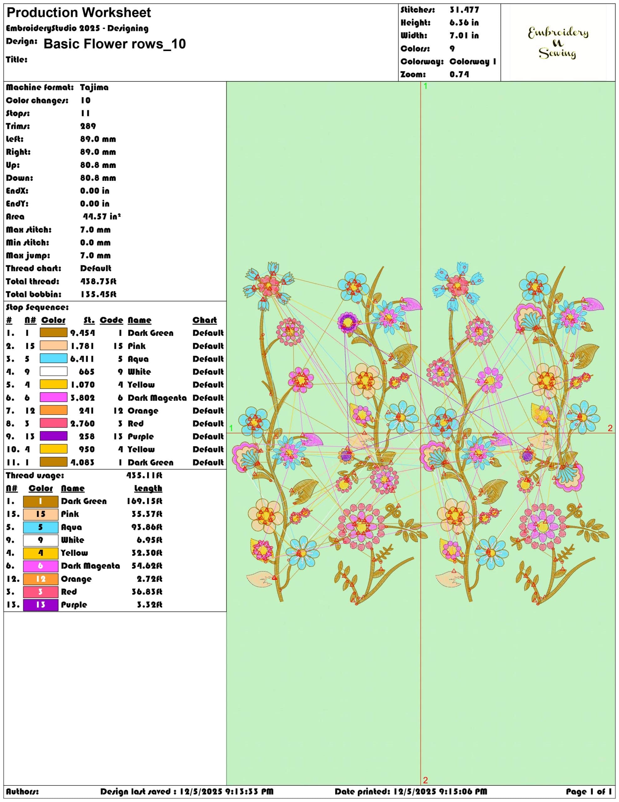 Basic Flower rows- Elegant embroidery design file - instant download — view 3