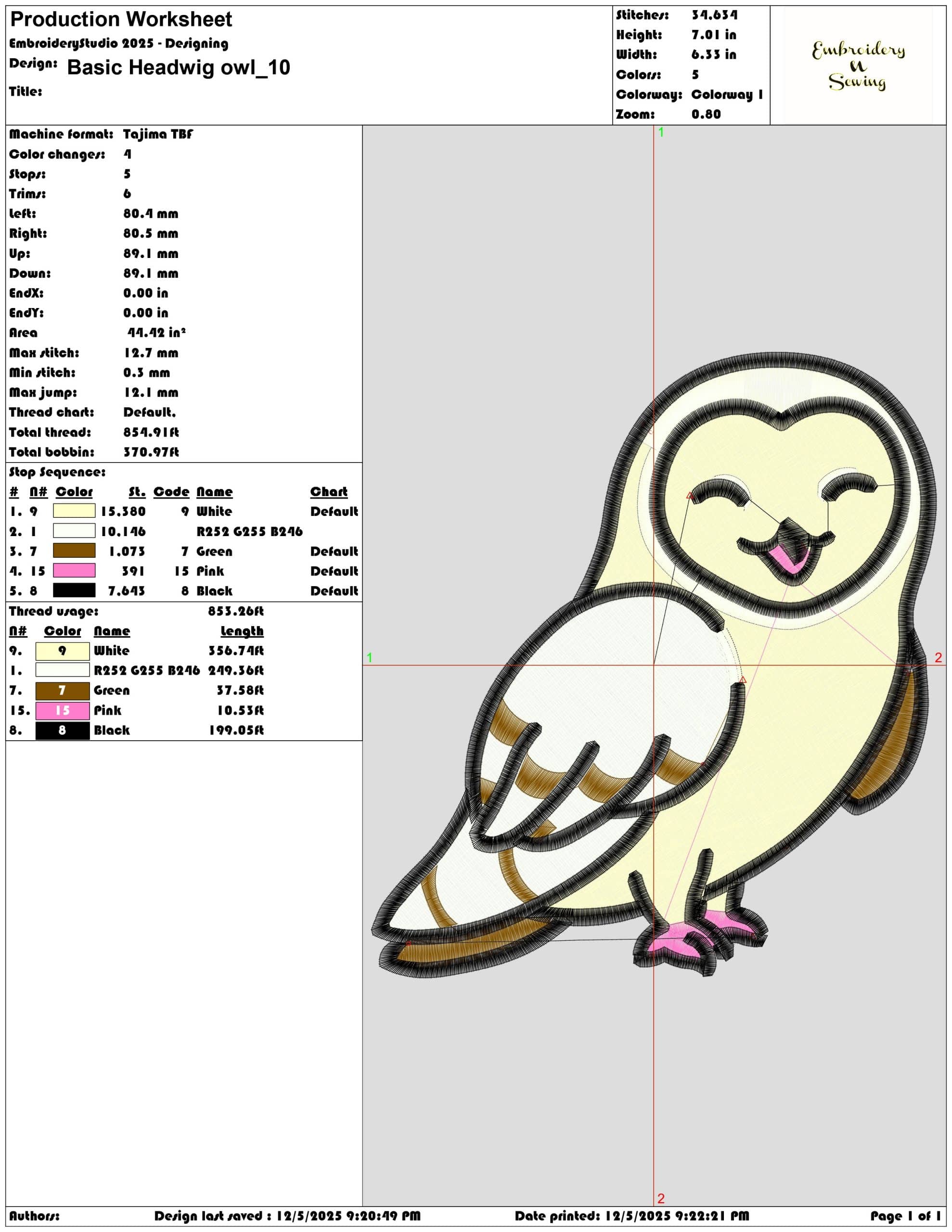 Basic Headwig owl- Elegant embroidery design file - instant download — view 3