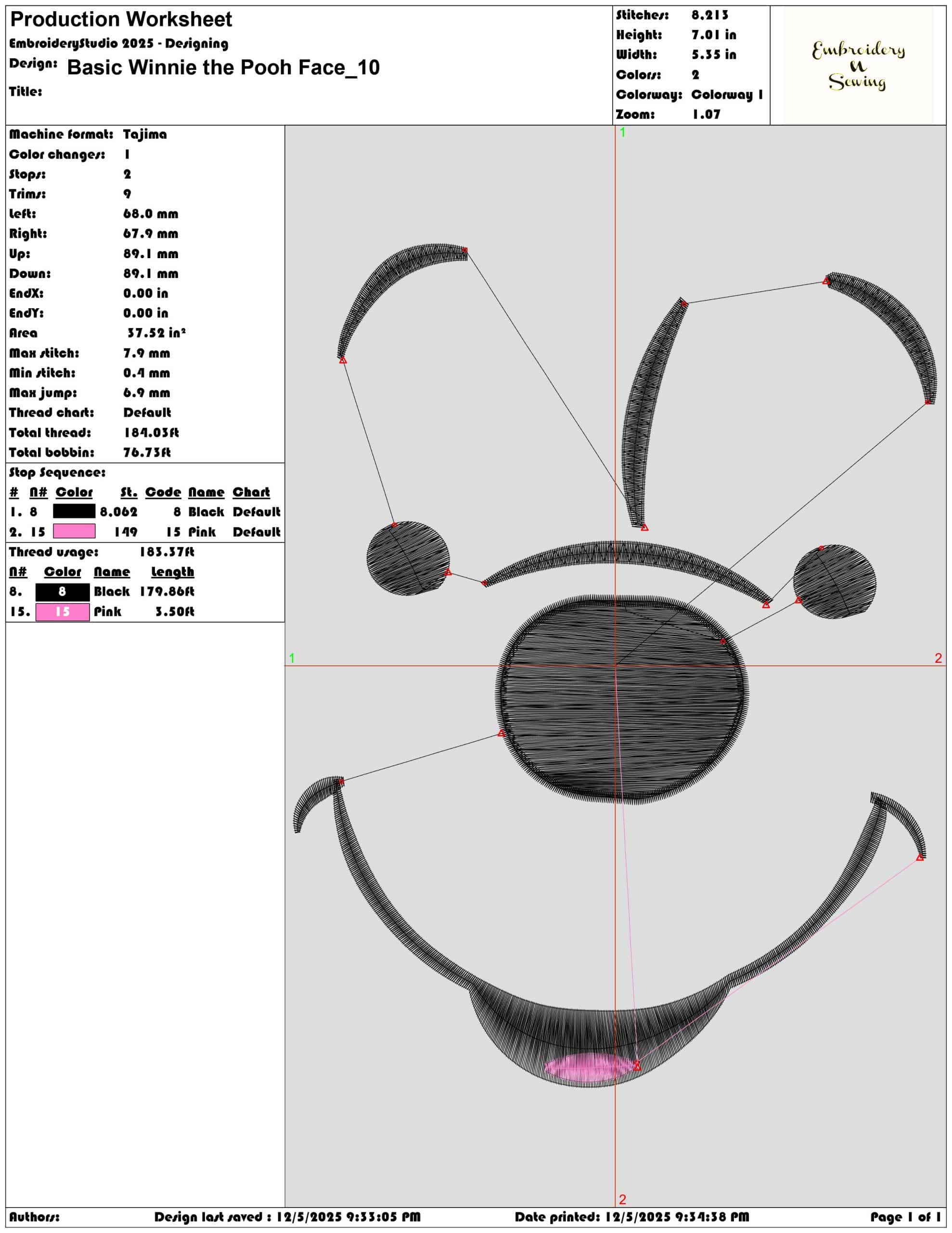 Basic Winnie the Pooh Face- Elegant embroidery design file - instant download — view 3