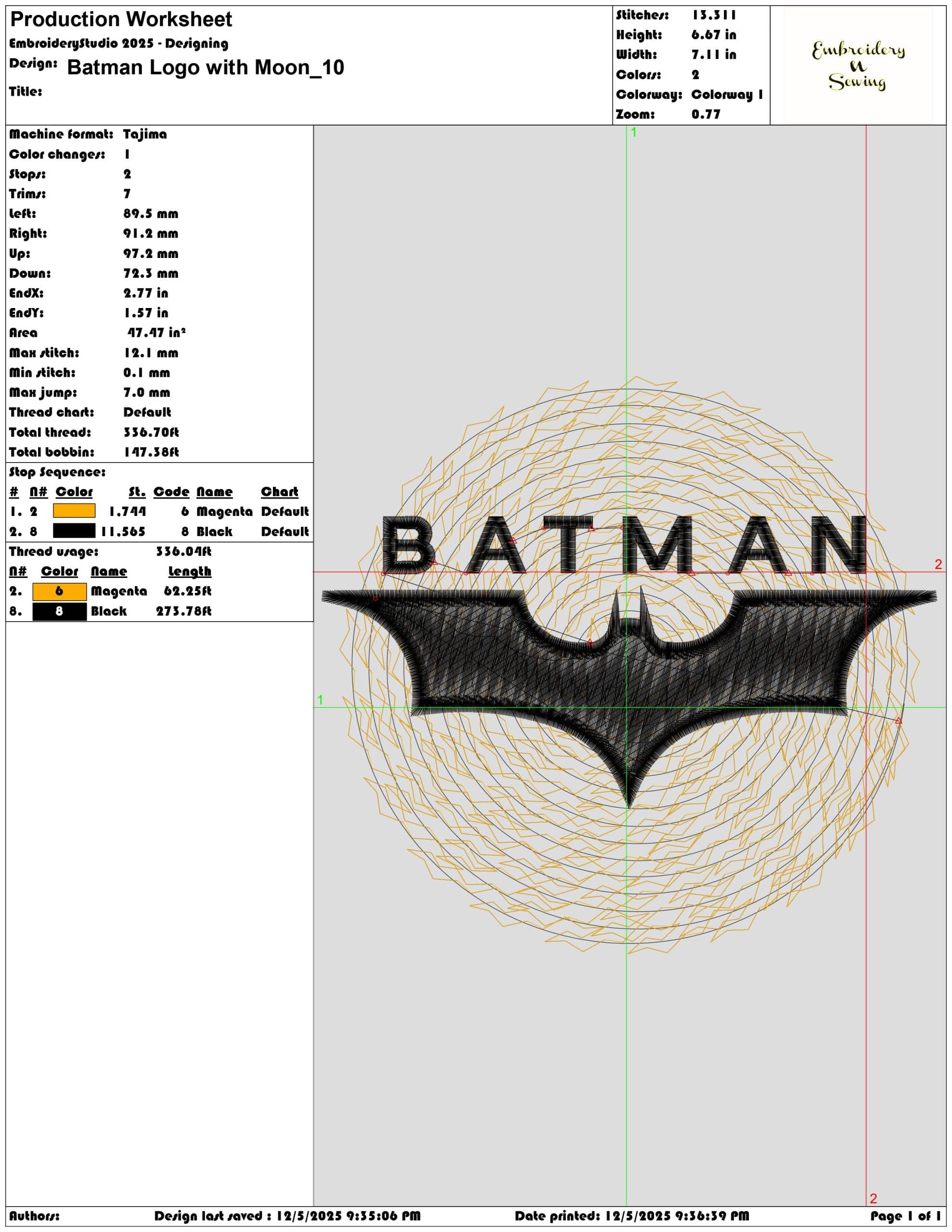 Batman Logo with Moon- Elegant embroidery design file - instant download — view 3