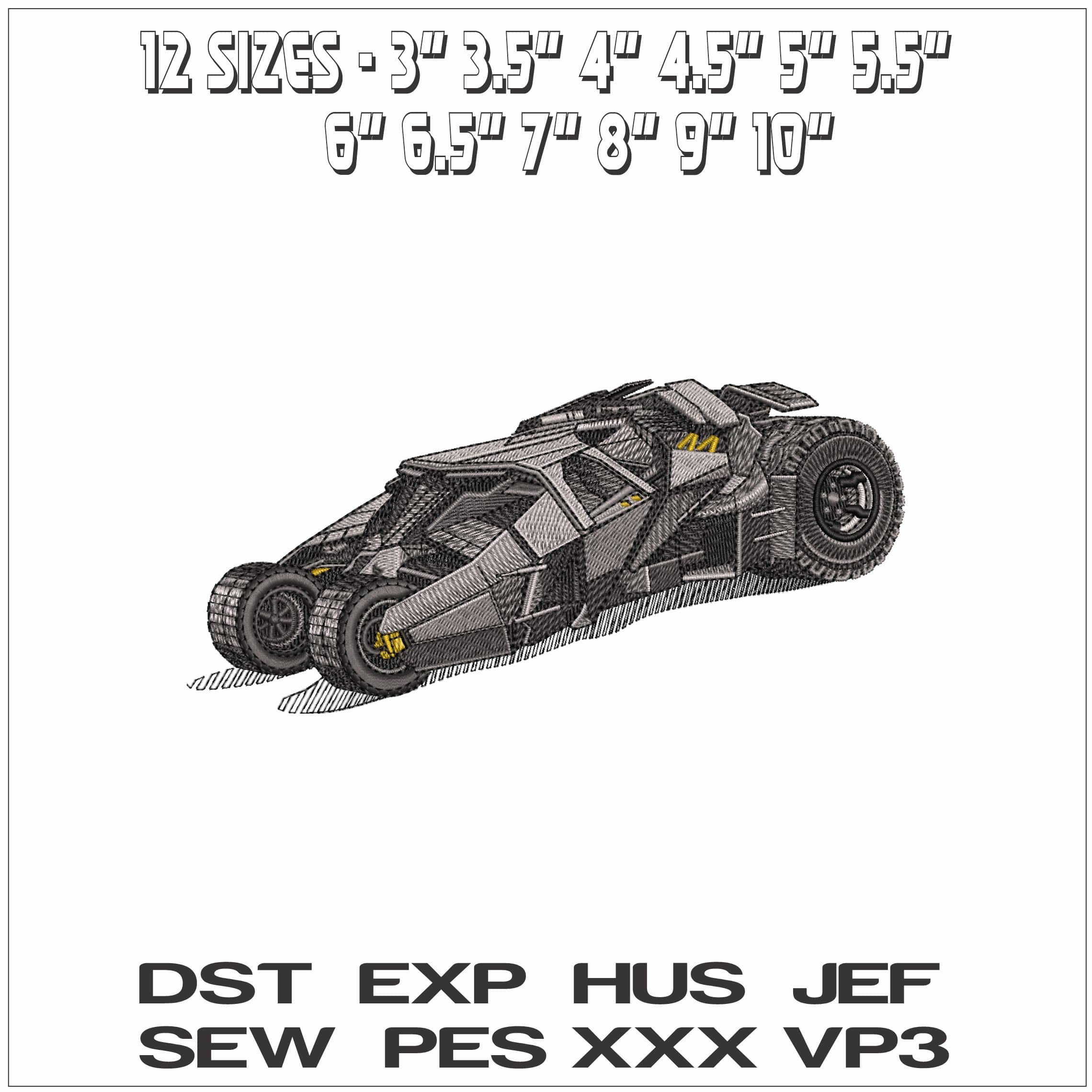 Batmobil- Elegant embroidery design file - instant download — view 2