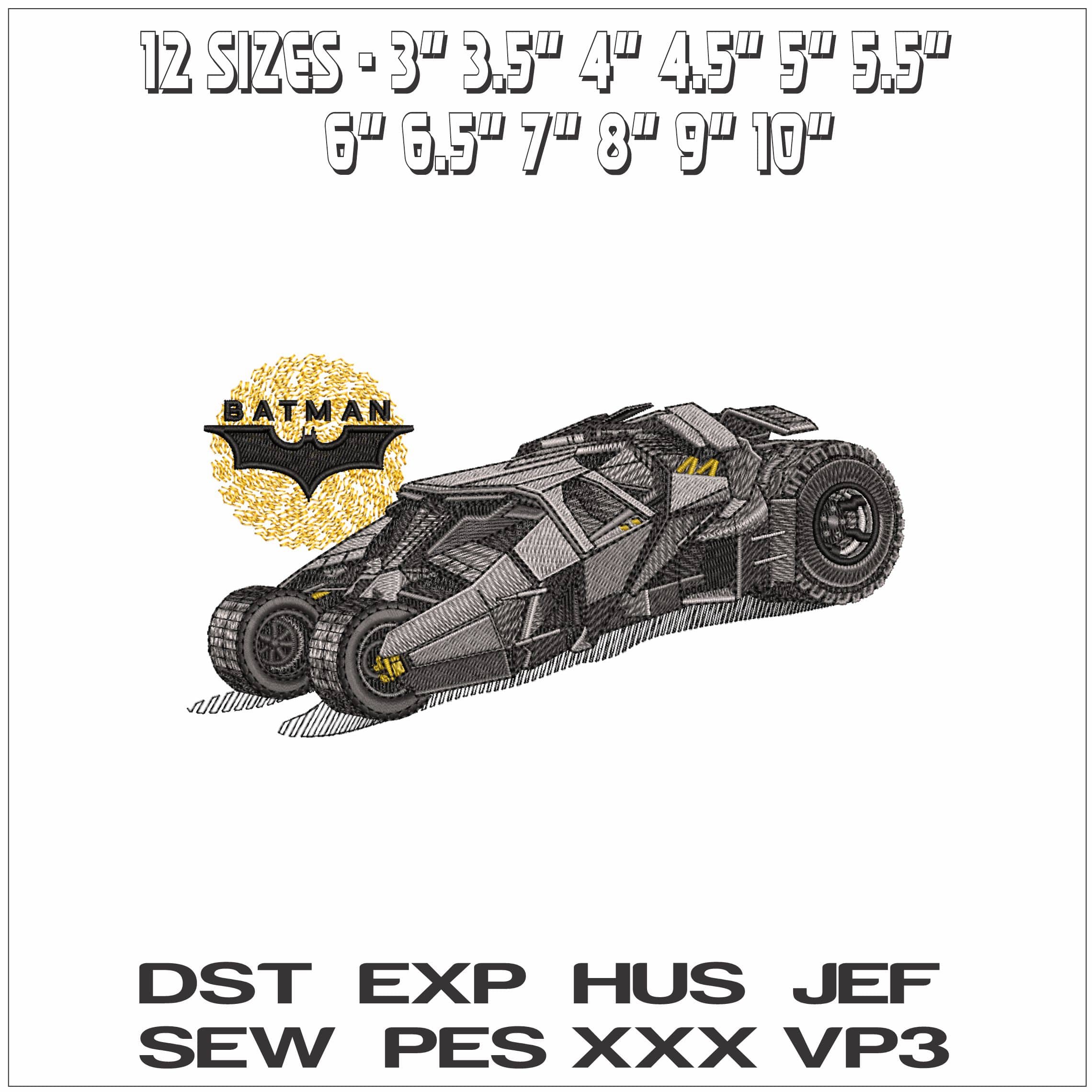Batmobil with Batman Logo- Elegant embroidery design file - instant download — view 2